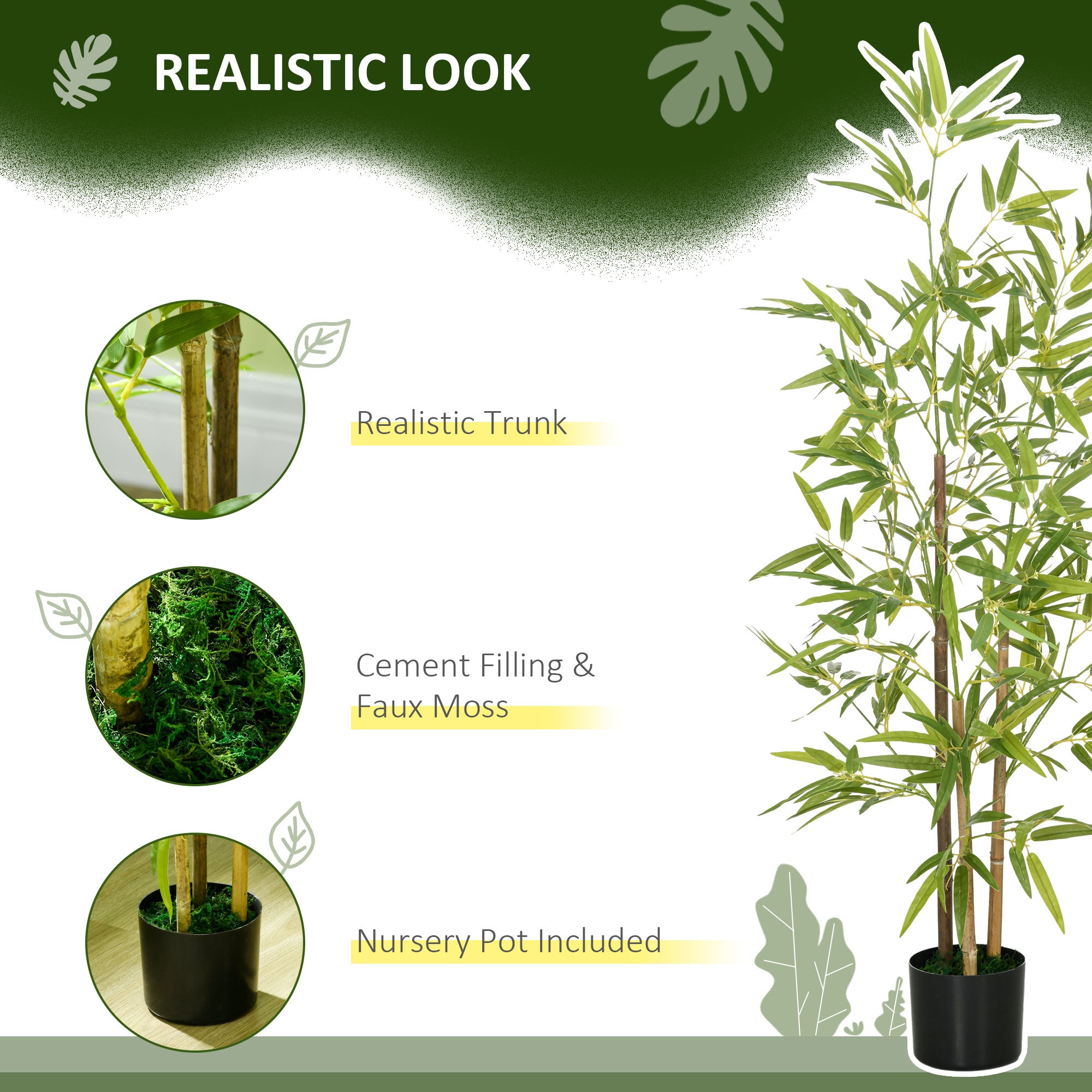HOMCOM Artificial Plant Bamboo Artificial Tree Height 120 cm with Pot for Home Indoor Decor - North Peak Garden Furniture