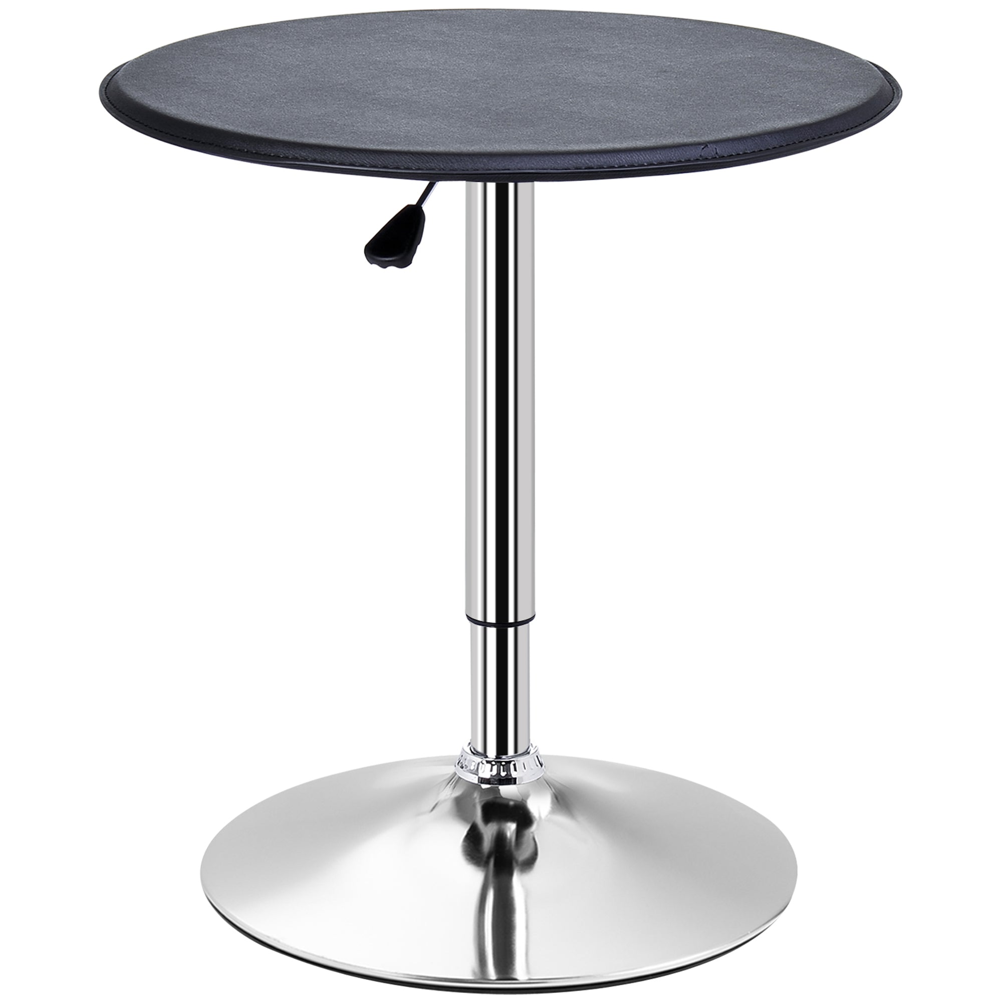 HOMCOM Adjustable Round Bistro Bar Table with PVC Leather Top Steel Base Home Kitchen Dining Desk Black - North Peak Garden Furniture
