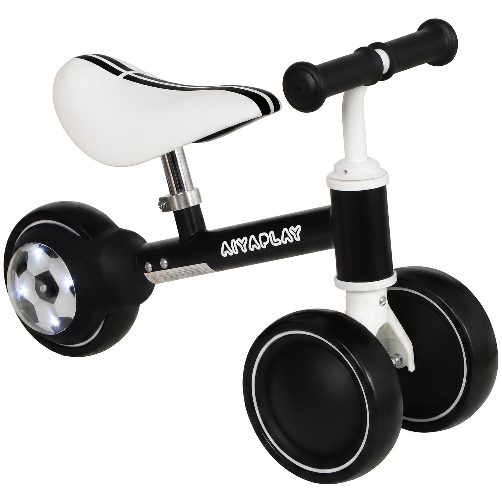 AIYAPLAY Balance Bike for Kids 1-2 Years, Toddler Bike with Adjustable Seat and Lighting Rear Wheels for Boys and Girls, Black