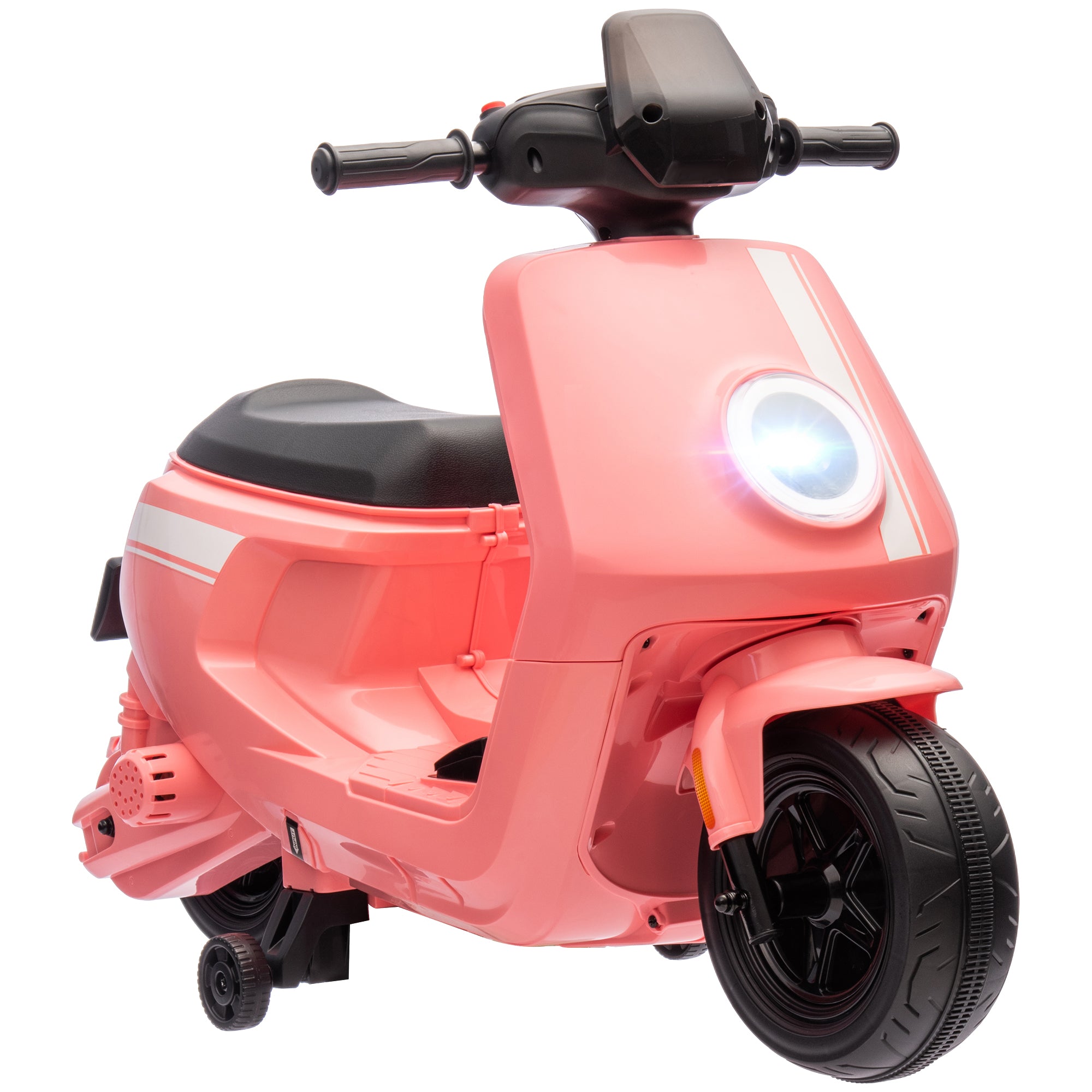 AIYAPLAY 6V Ride on Motorbike Kids Electric Motorbike w/ Headlight Music, Training Wheels, for Ages 18-36 Months - Pink