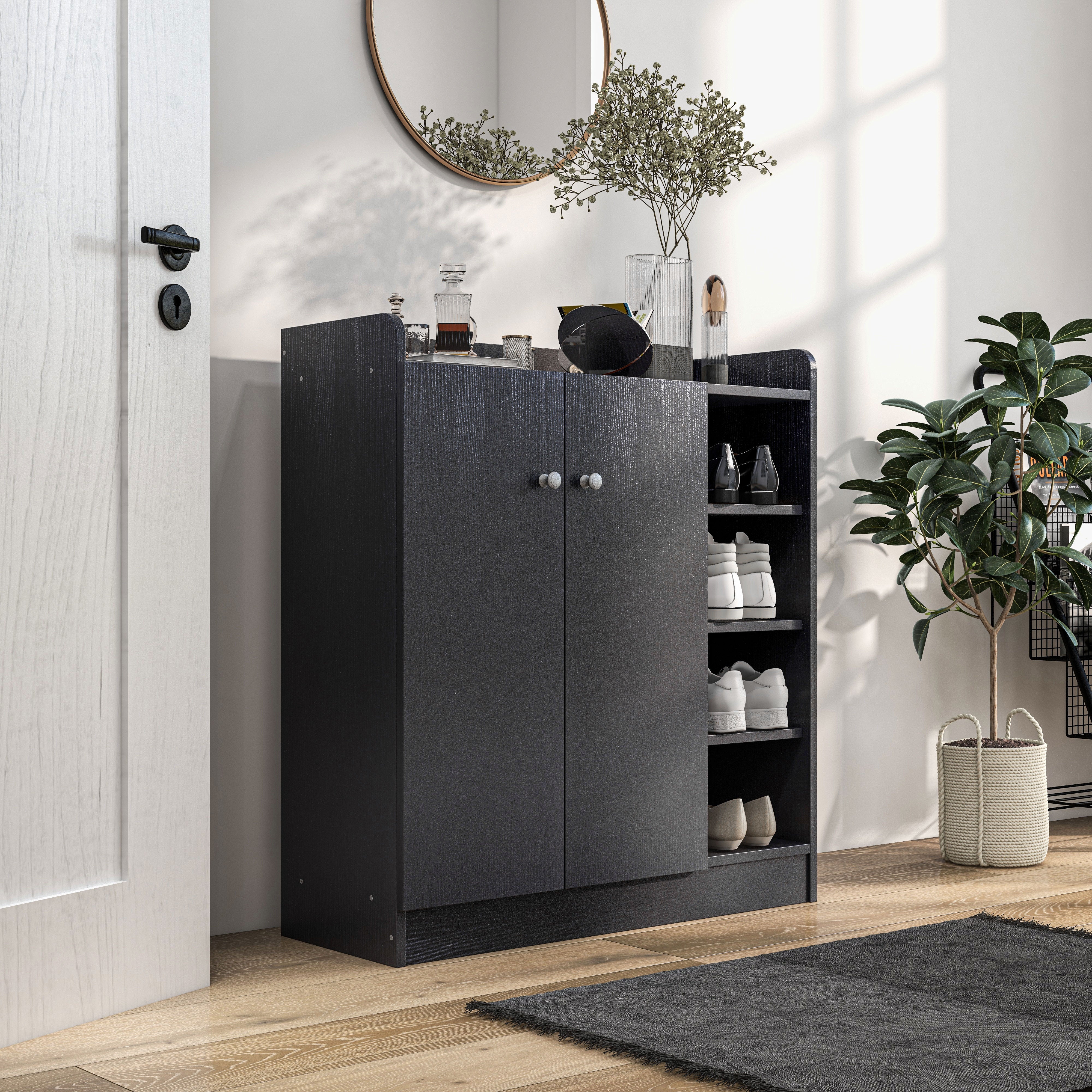 HOMCOM Shoe Storage Cabinet with Adjustable Shelves - Black - North Peak Garden Furniture