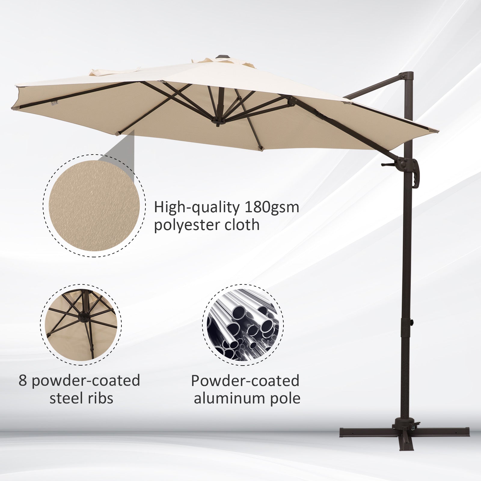 Outsunny Banana Parasol 3M Cantilever Umbrella with Cross Base, Aluminium Frame, 360° Rotation, Hand Crank, Beige