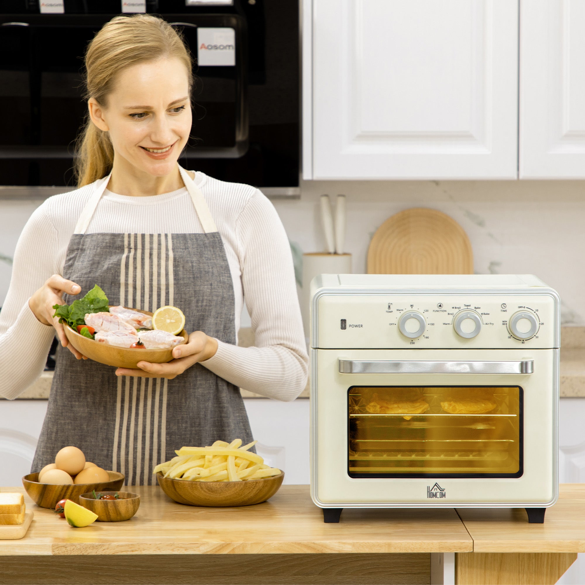 HOMCOM 20L 90-230℃ Mini Electric Oven - Cream - North Peak Garden Furniture