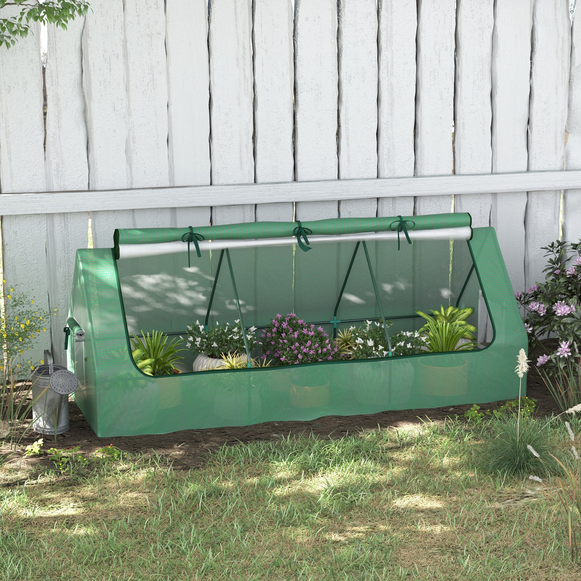 Outsunny Portable Small Polytunnel, Mini Greenhouse with Mesh Windows for Indoor and Outdoor, 240x90x90cm, Green - North Peak Garden Furniture