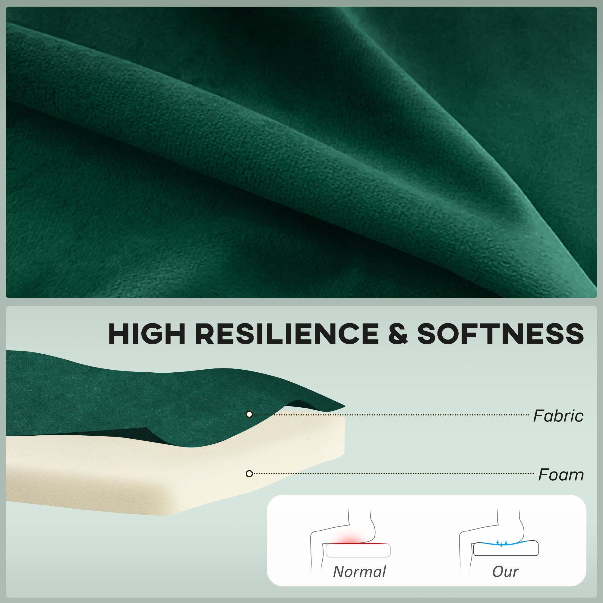 HOMCOM 46" Loveseat Sofa Upholstered Small 2 Seater Sofa  with Thick Padded Seat and Rubber Wood Legs, Dark Green