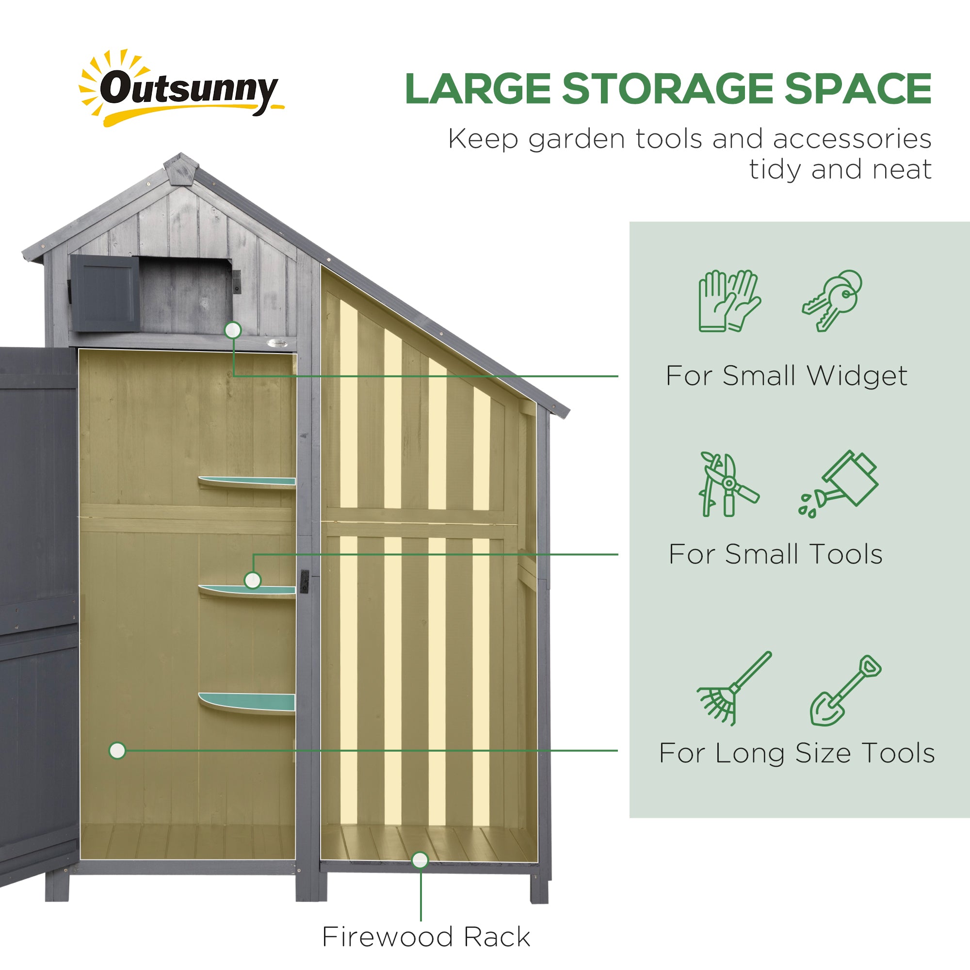 Outsunny Garden Outdoor Storage Shed Outdoor Tool Shed with 3 Shelves and Tilt Roof, 129x51.5x180cm, Grey - North Peak Garden Furniture
