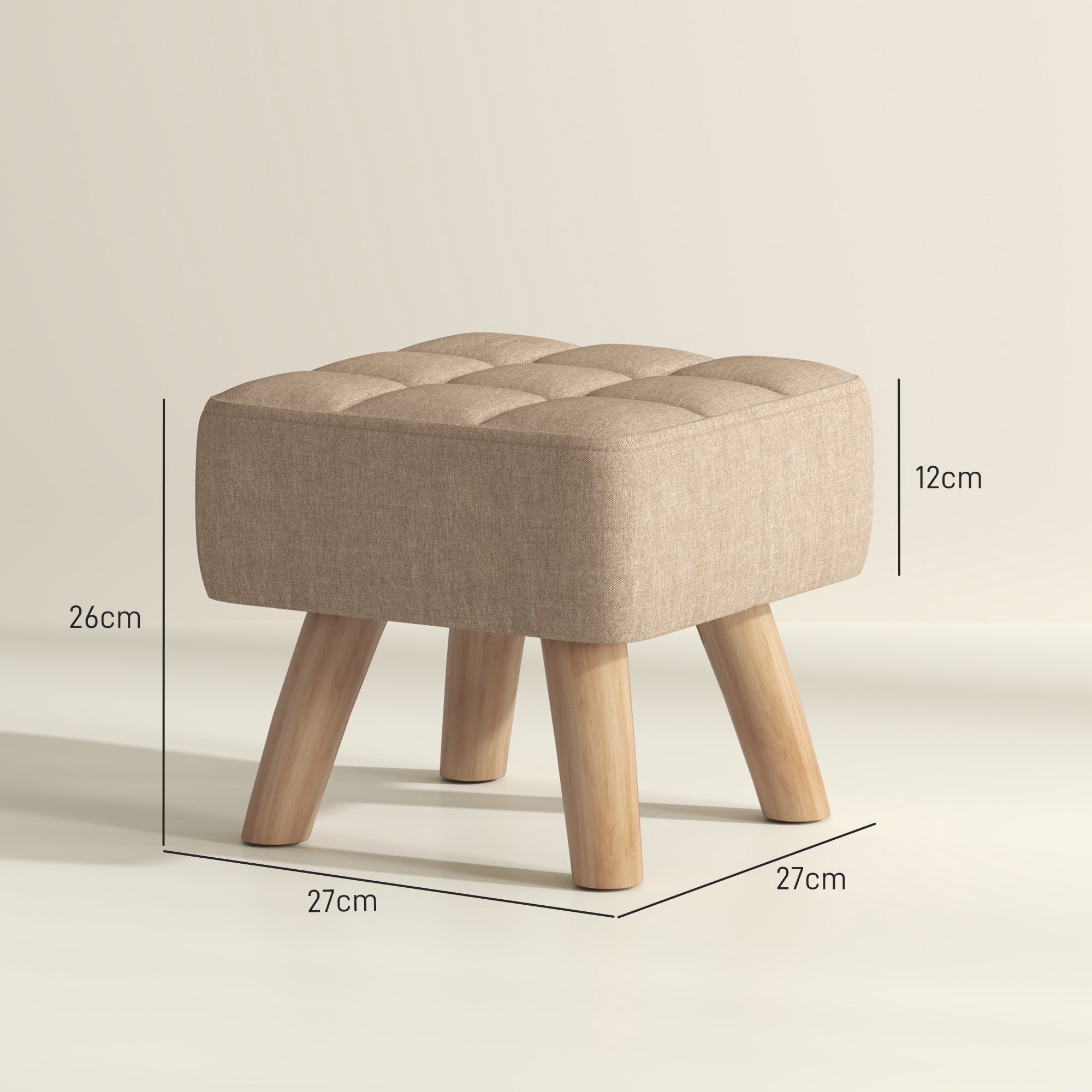 HOMCOM Modern Tufted Footstool, Fabric Foot Stool with Rubber Wood Legs, Padded Seat, for Living Room, Bedroom, Entryway, Light Brown - North Peak Garden Furniture