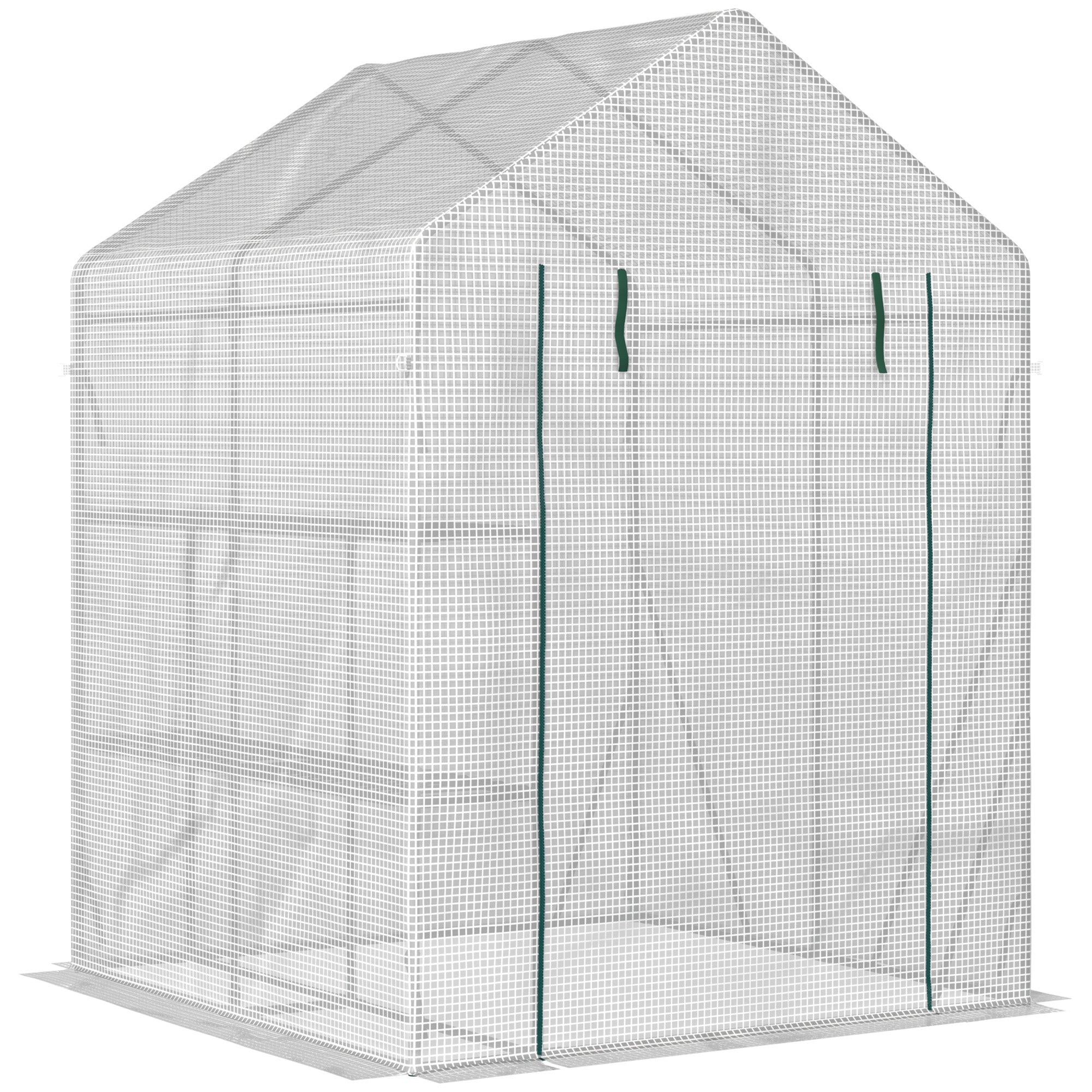 Outsunny Greenhouse for Outdoor, Portable Gardening Plant Grow House with 2 Tier Shelf, Roll-Up Zippered Door, PE Cover, 143 x 143 x 195cm, Green