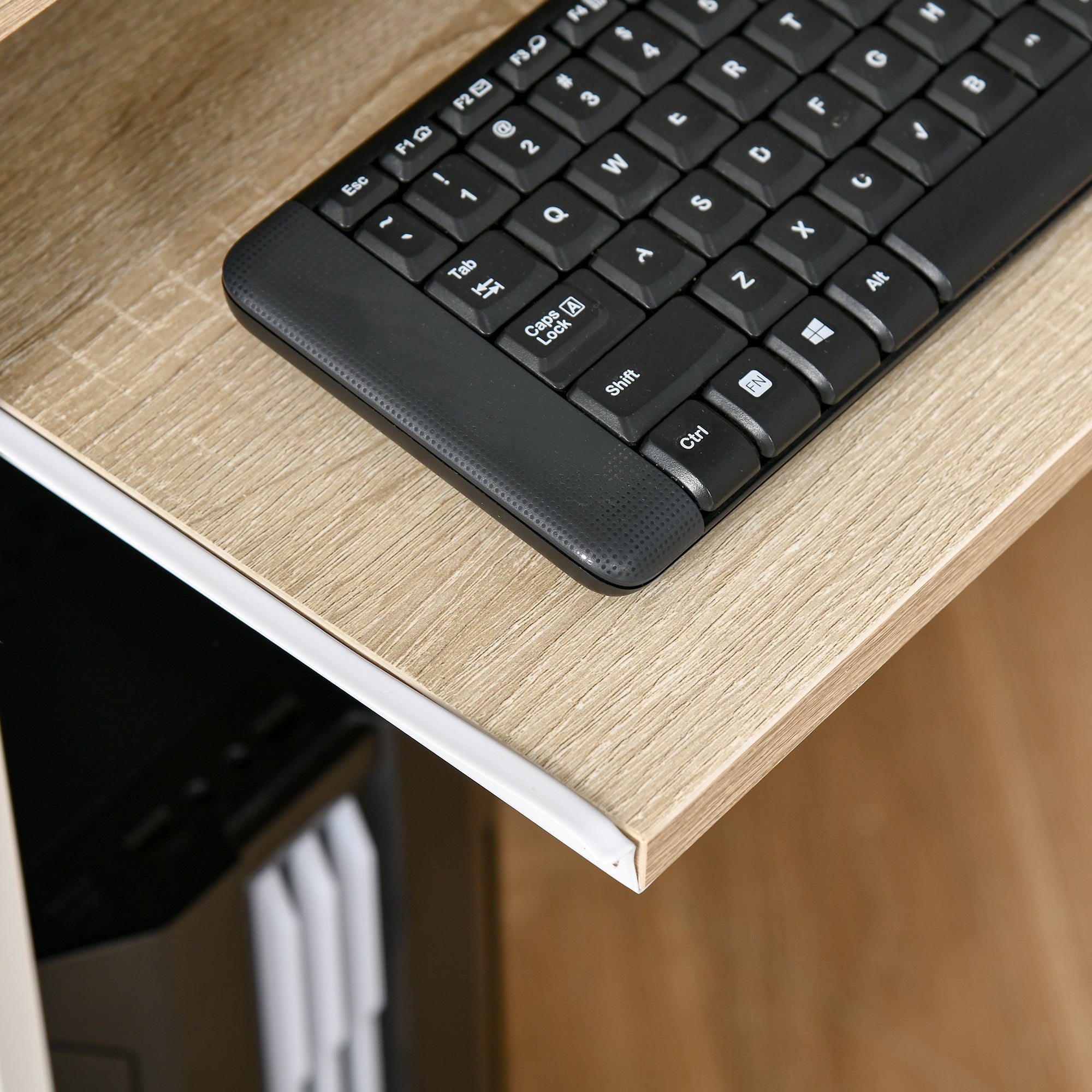 HOMCOM Compact Computer Table with Keyboard Tray Drawer Study Office Working Writing Desk, Oak Colour - North Peak Garden Furniture