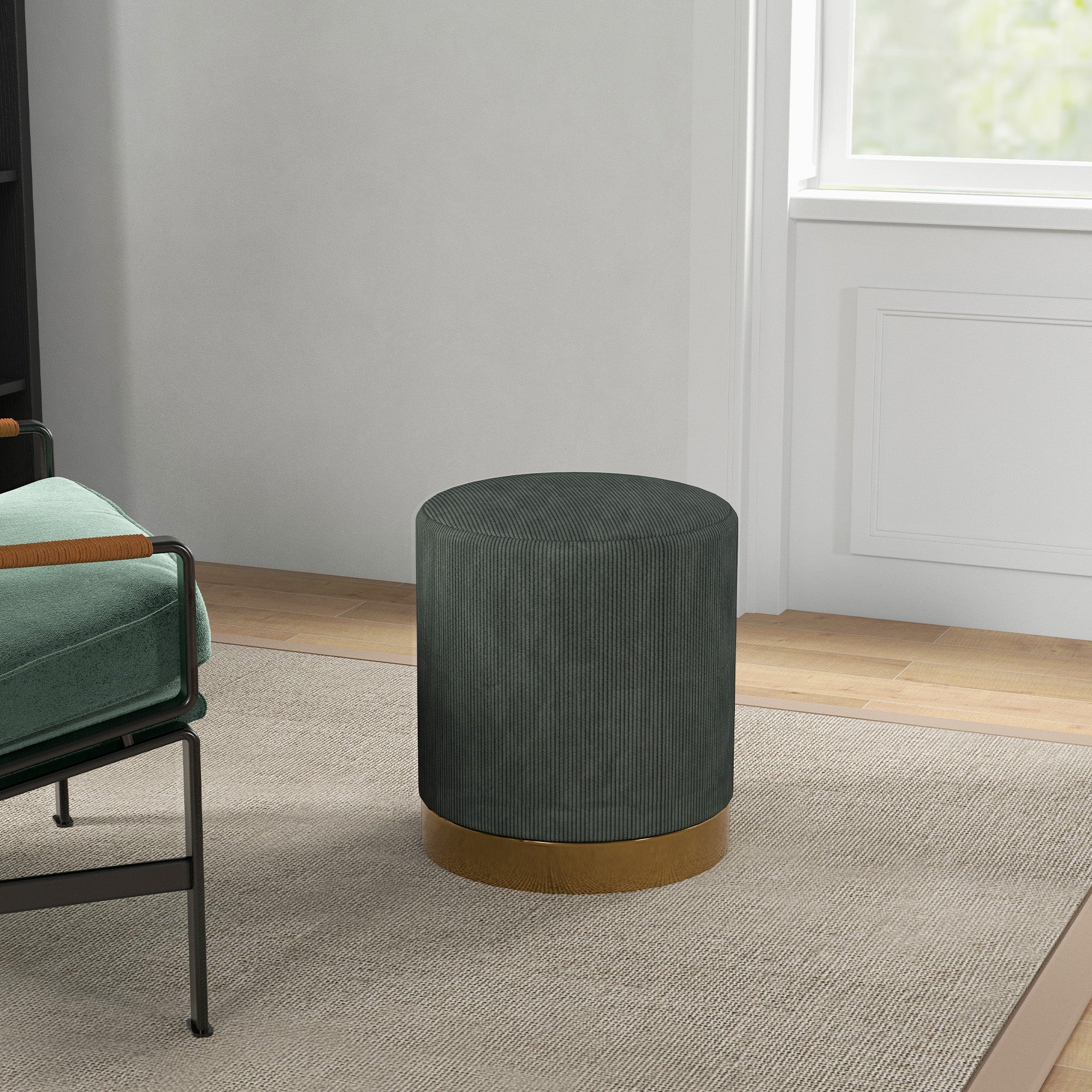 HOMCOM Soft Padded Corduroy Footstool - Dark Green - North Peak Garden Furniture