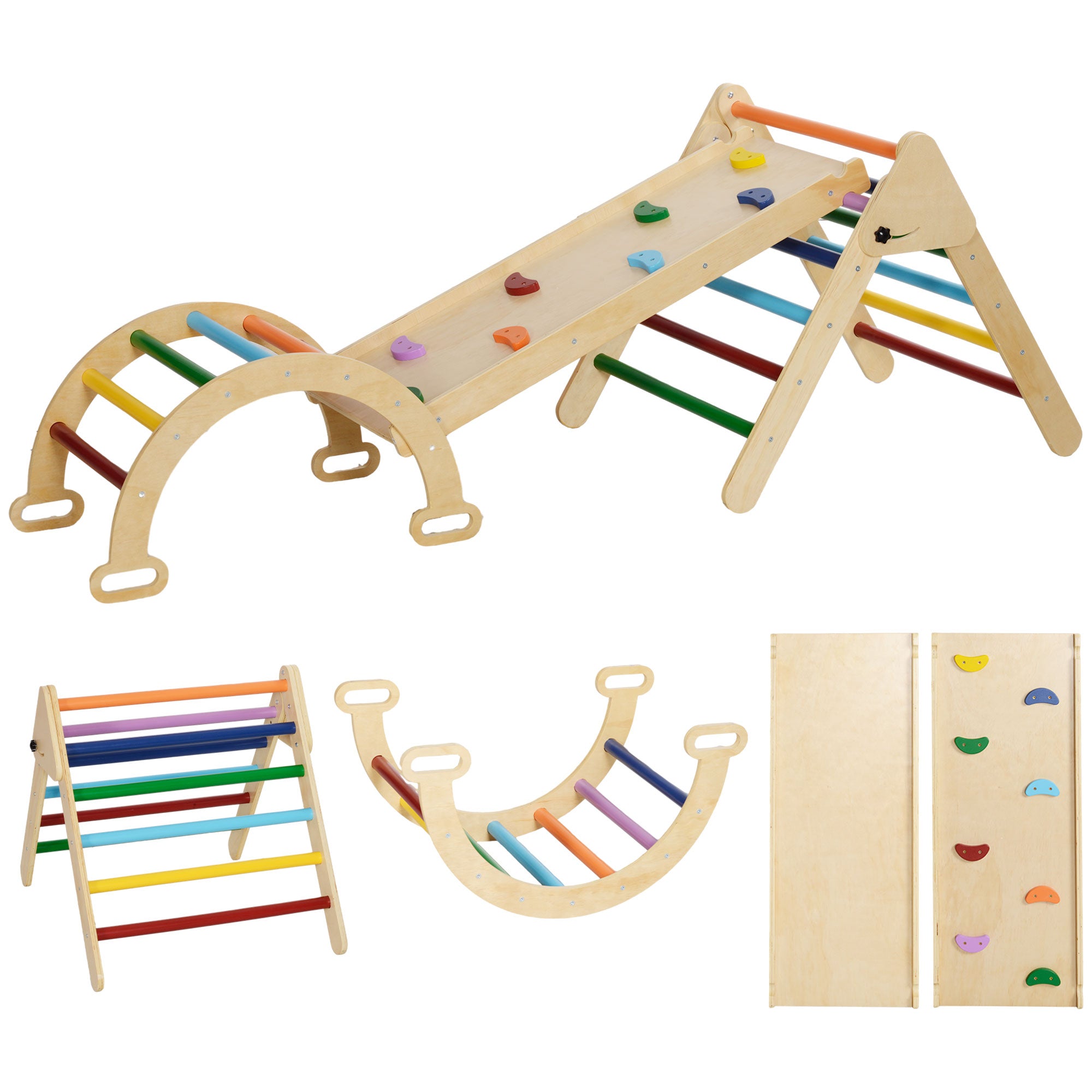 AIYAPLAY 5 in 1 Toddler Climbing Frame with Ramp, Arch, for 18-48 Months, Multicolour