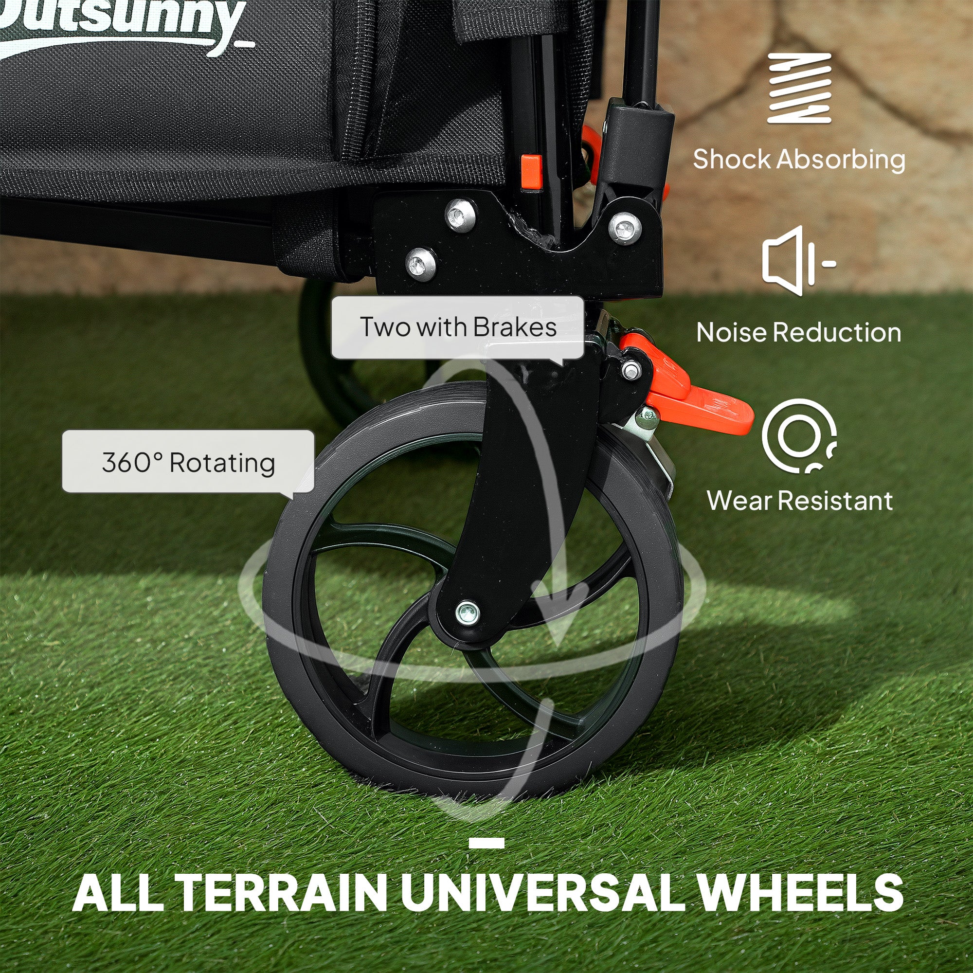 Outsunny Folding Trolley on Wheels, 150L Collapsible Wagon Festival Trolley Cart with Openable Sides, Adjustable Handle and Brakes for Shopping Camping Beach and Garden, Black - North Peak Garden Furniture