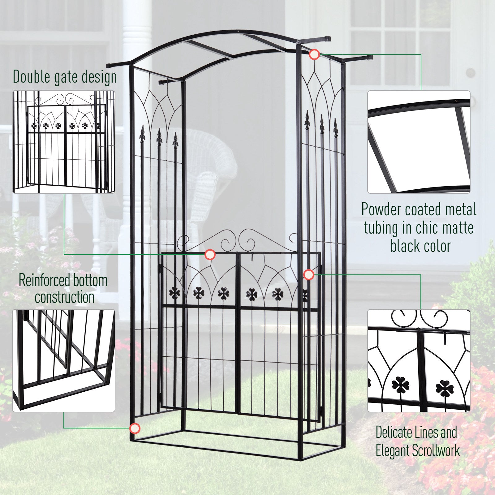 Outsunny Garden Outdoor Entrance Arch with Door Outdoor Patio Decoration for Rose Trellis Arbour Climbing Plant 131L x 49W x 200Hcm - North Peak Garden Furniture