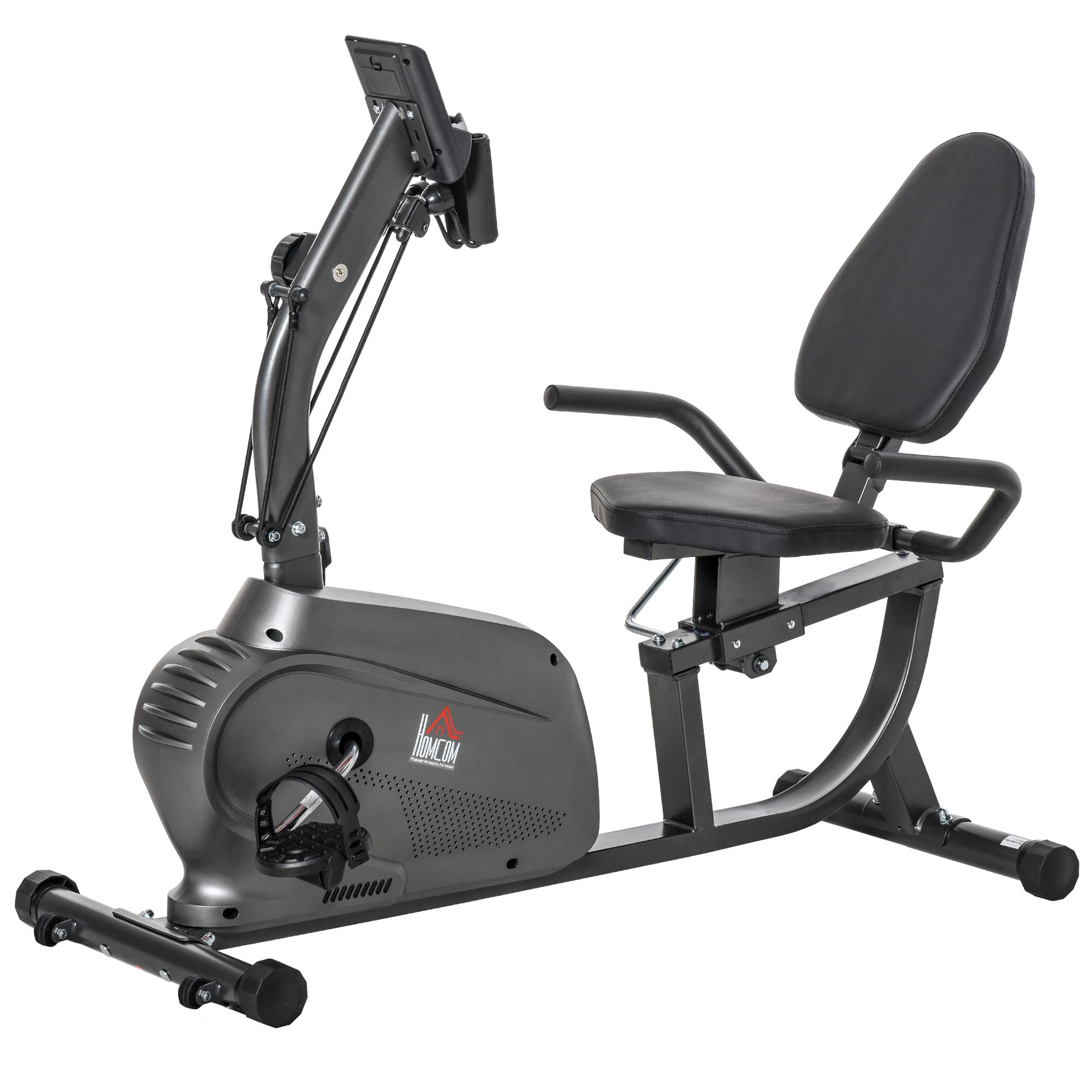 HOMCOM Recumbent Exercise Bike Recovery Exerciser, 8-Level Magnetic Resistance Stationary Bike with Pad Holder, LCD Monitor, for Indoor Cardio Workout, Black