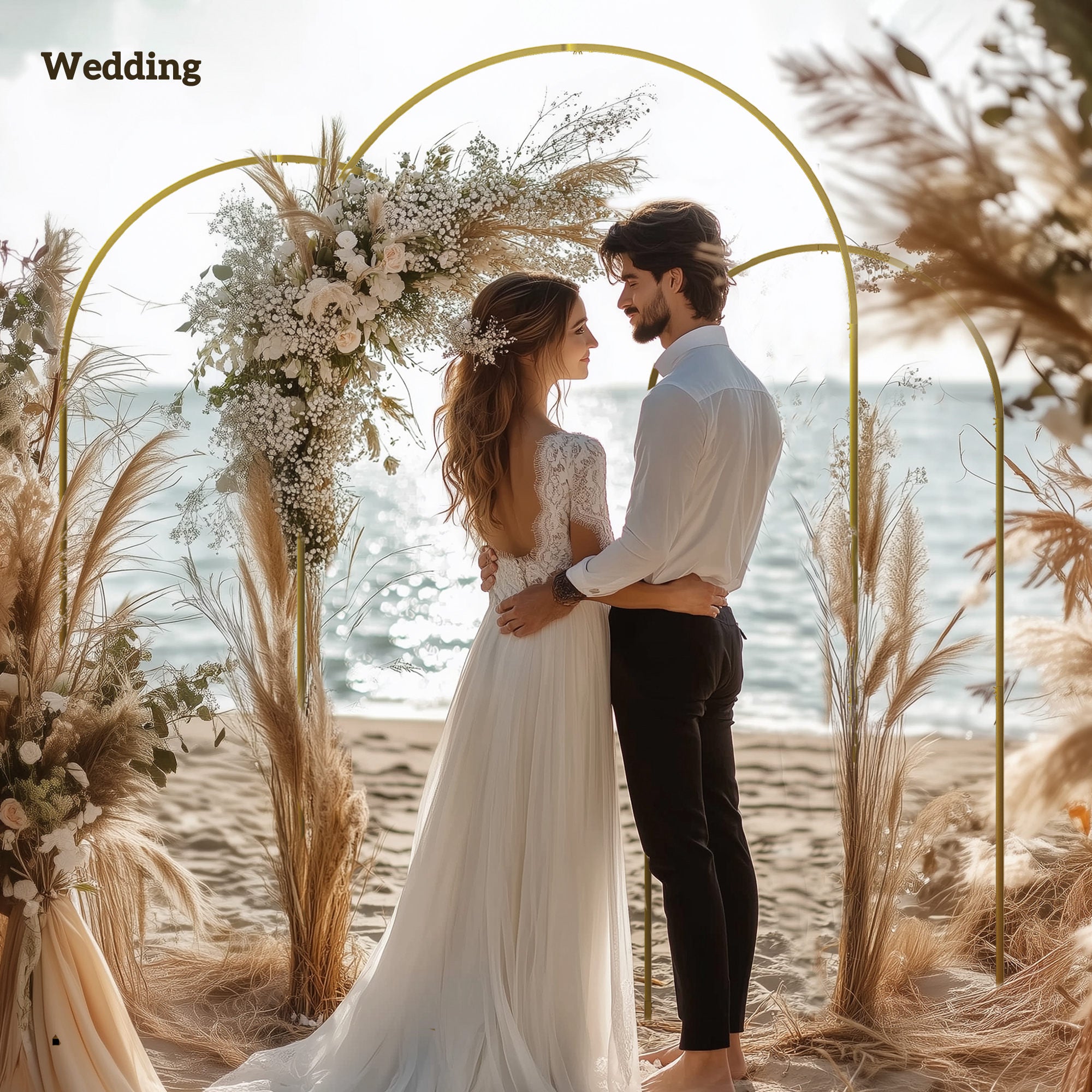 Outsunny Wedding Arch Frame Set, 2.2, 2, 1.8 m Metal Arch Backdrop Stand Set of 3, Balloon Arch Stand Set for Birthday Party, Bridal Shower, Graduation, Ceremony, Banquet Decorations, Gold Tone