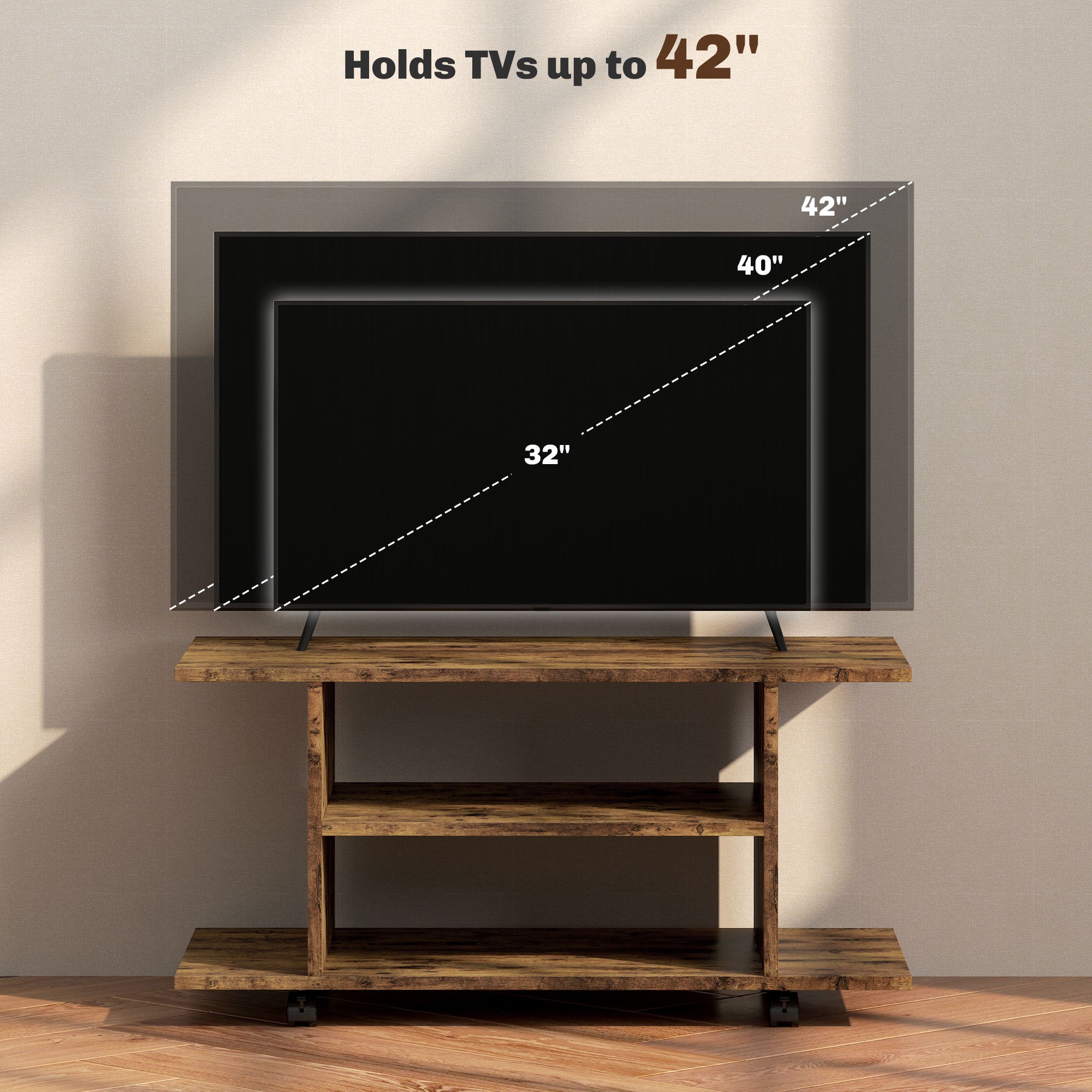 HOMCOM Modern TV Cabinet Stand Storage Shelves Table Mobile Bedroom Furniture Bookshelf Bookcase Rustic Brown - North Peak Garden Furniture