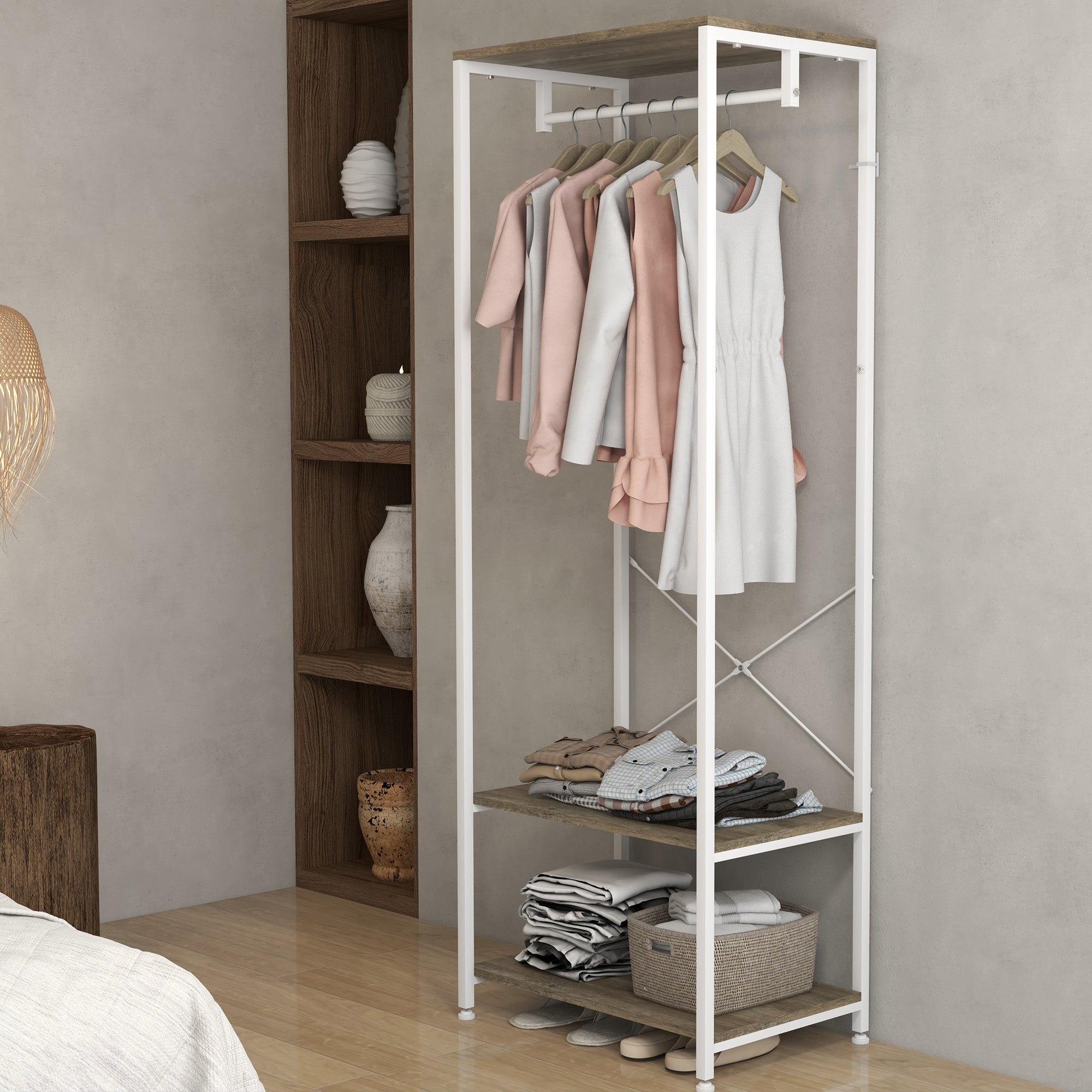 HOMCOM Hallway Coat Rack and Shoe Bench Tree - Grey - North Peak Garden Furniture