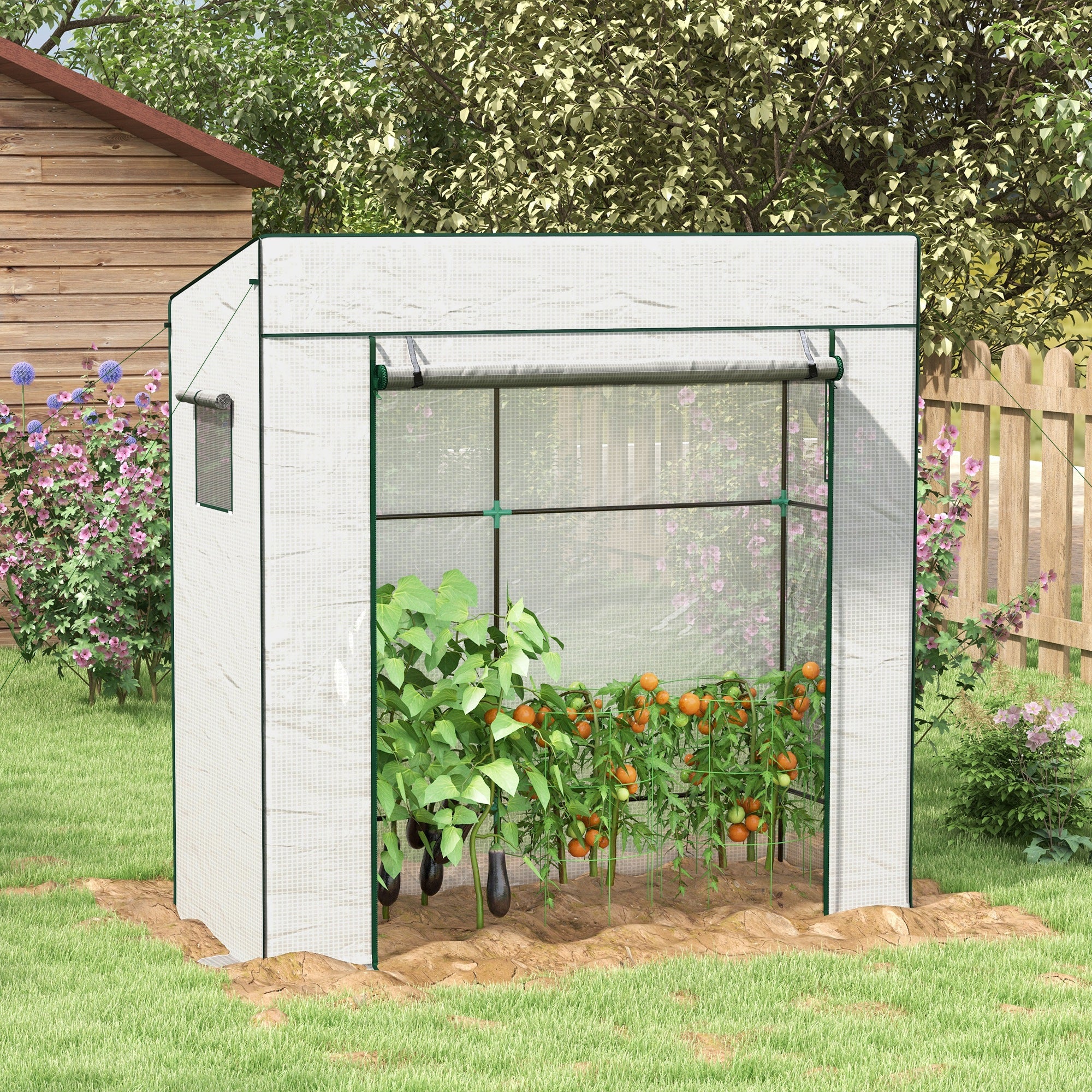 Outsunny PE Cover Walk-in Outdoor Greenhouse, White - North Peak Garden Furniture