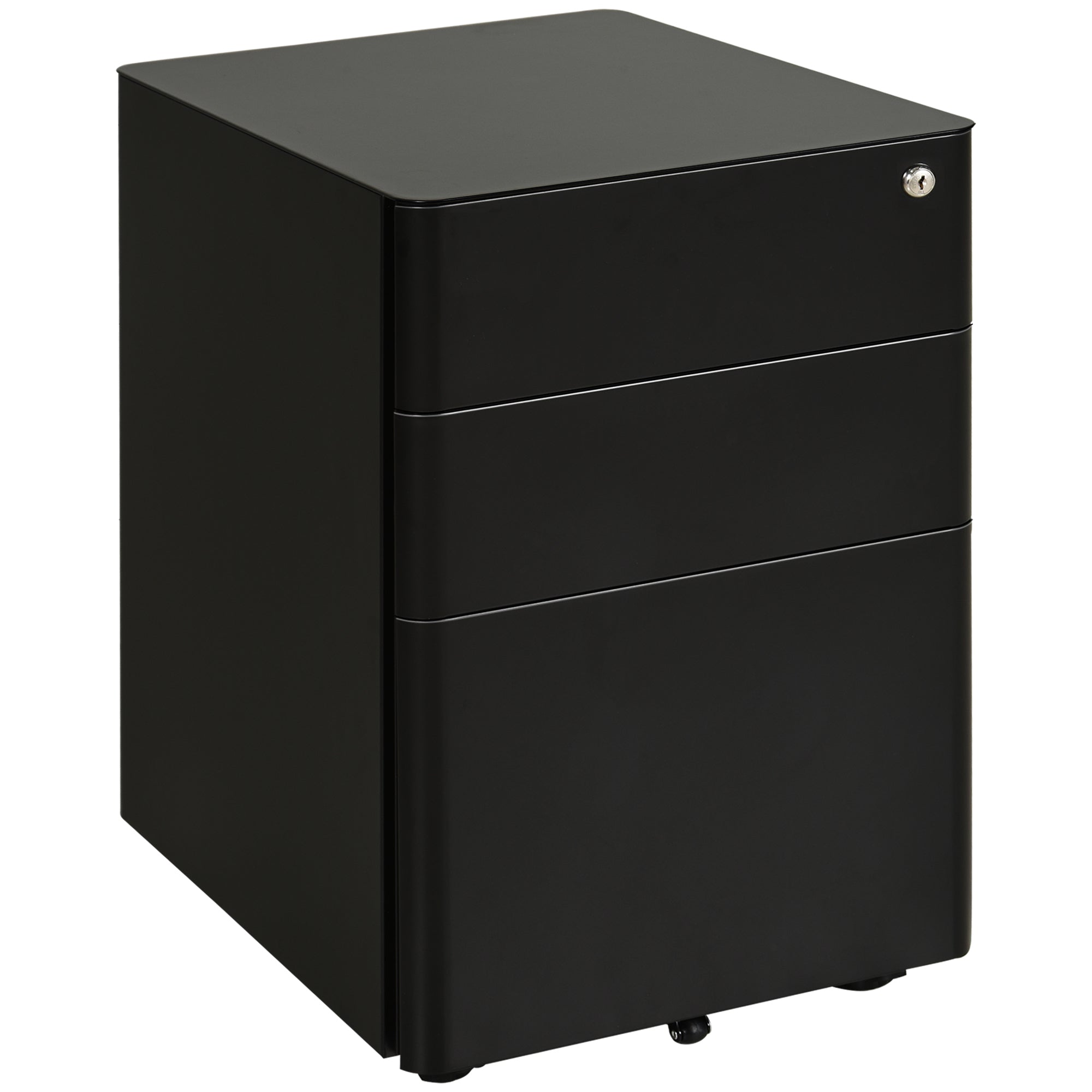 Vinsetto Lockable Cabinet, Rolling Filing Cabinet with 3 Drawers, Steel Office Drawer Unit for A4, Letter, Legal Sized Files - North Peak Garden Furniture