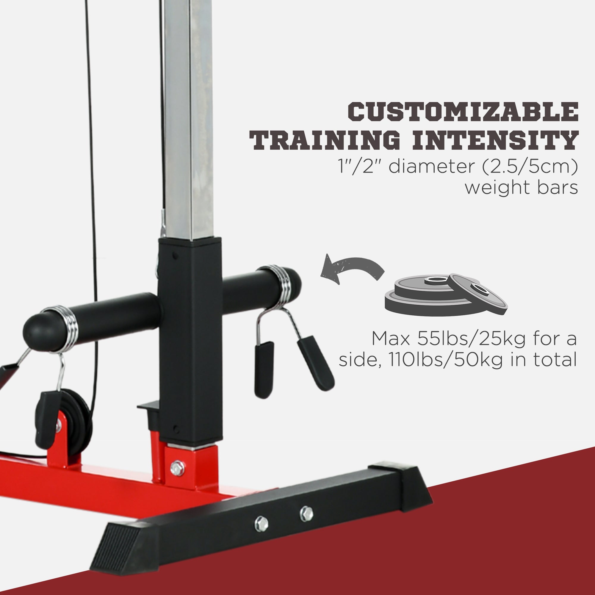 SPORTNOW Pull Up Station, Power Cage with Adjustable Seat, for Home Gym - Red - North Peak Garden Furniture