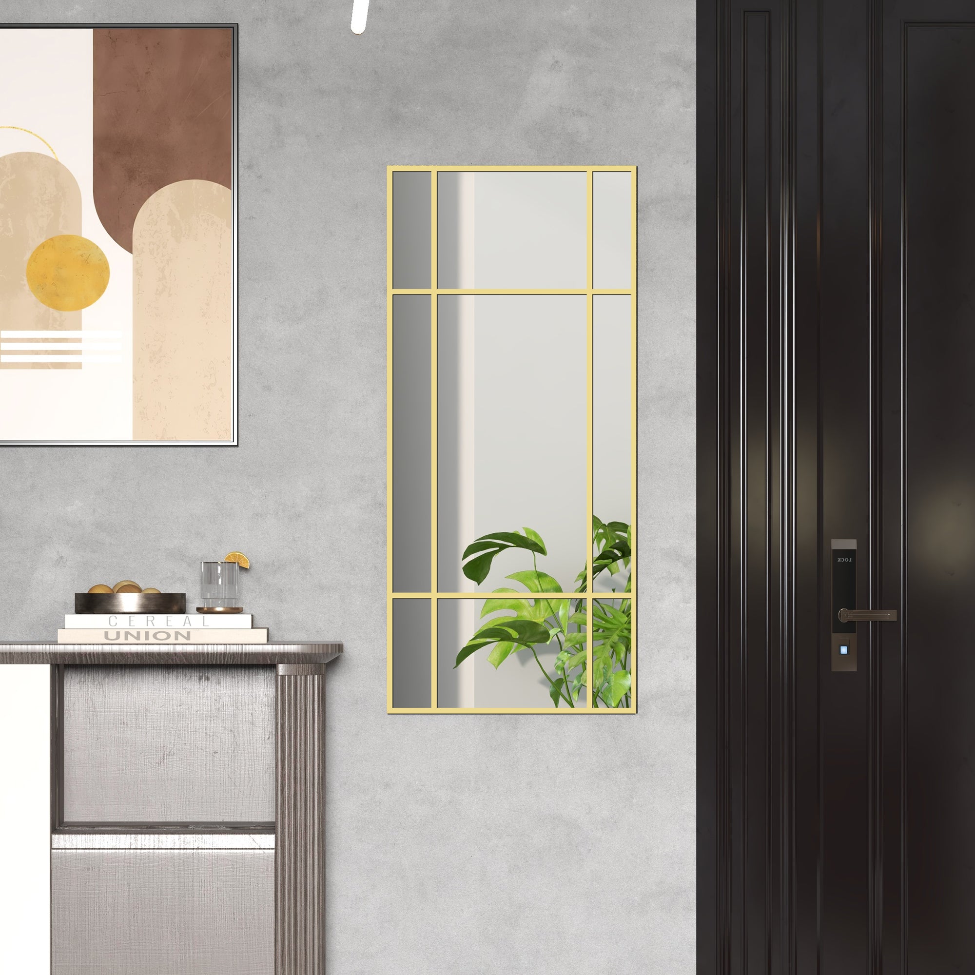 HOMCOM Decorative Grid Wall Mirror, with Back Hooks - Gold Tone - North Peak Garden Furniture