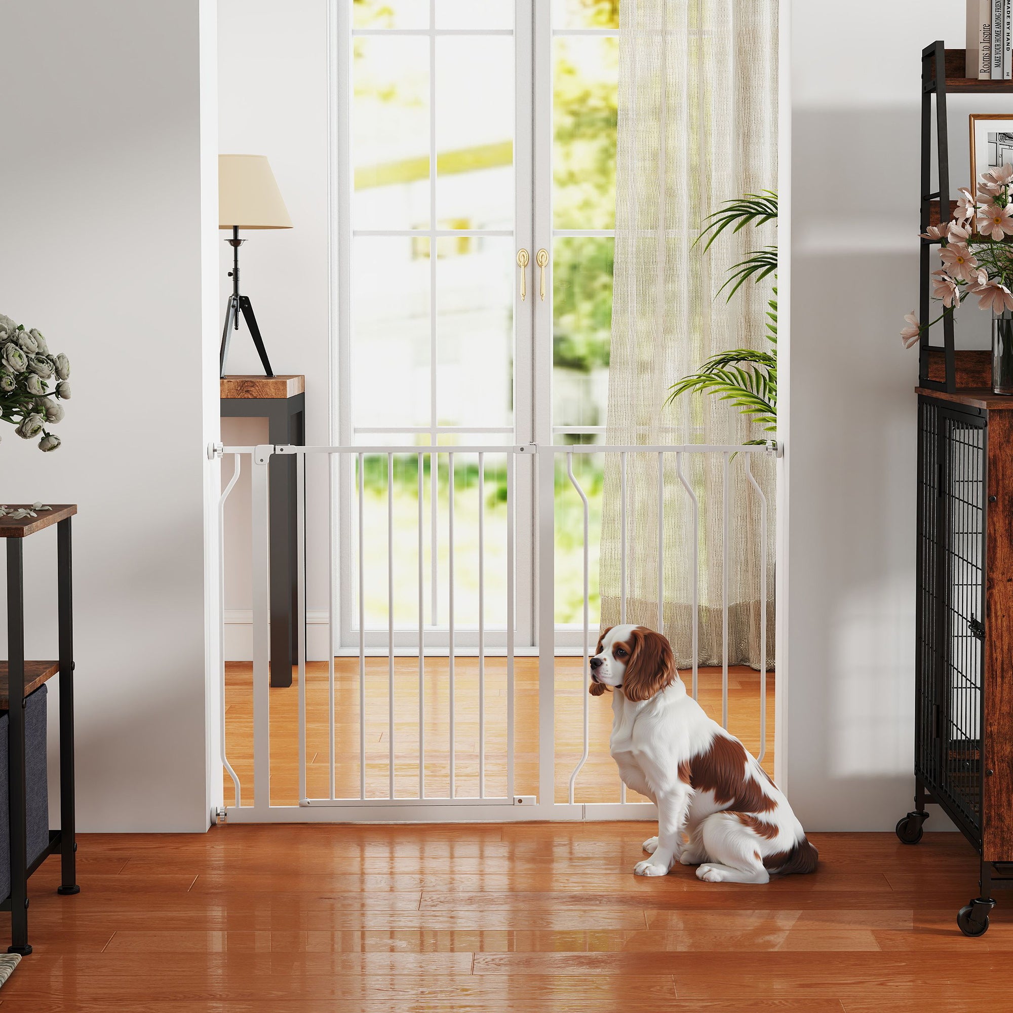 PawHut Wide Dog Safety Gate, with Door Pressure, for Doorways, Hallways, Staircases - White - North Peak Garden Furniture