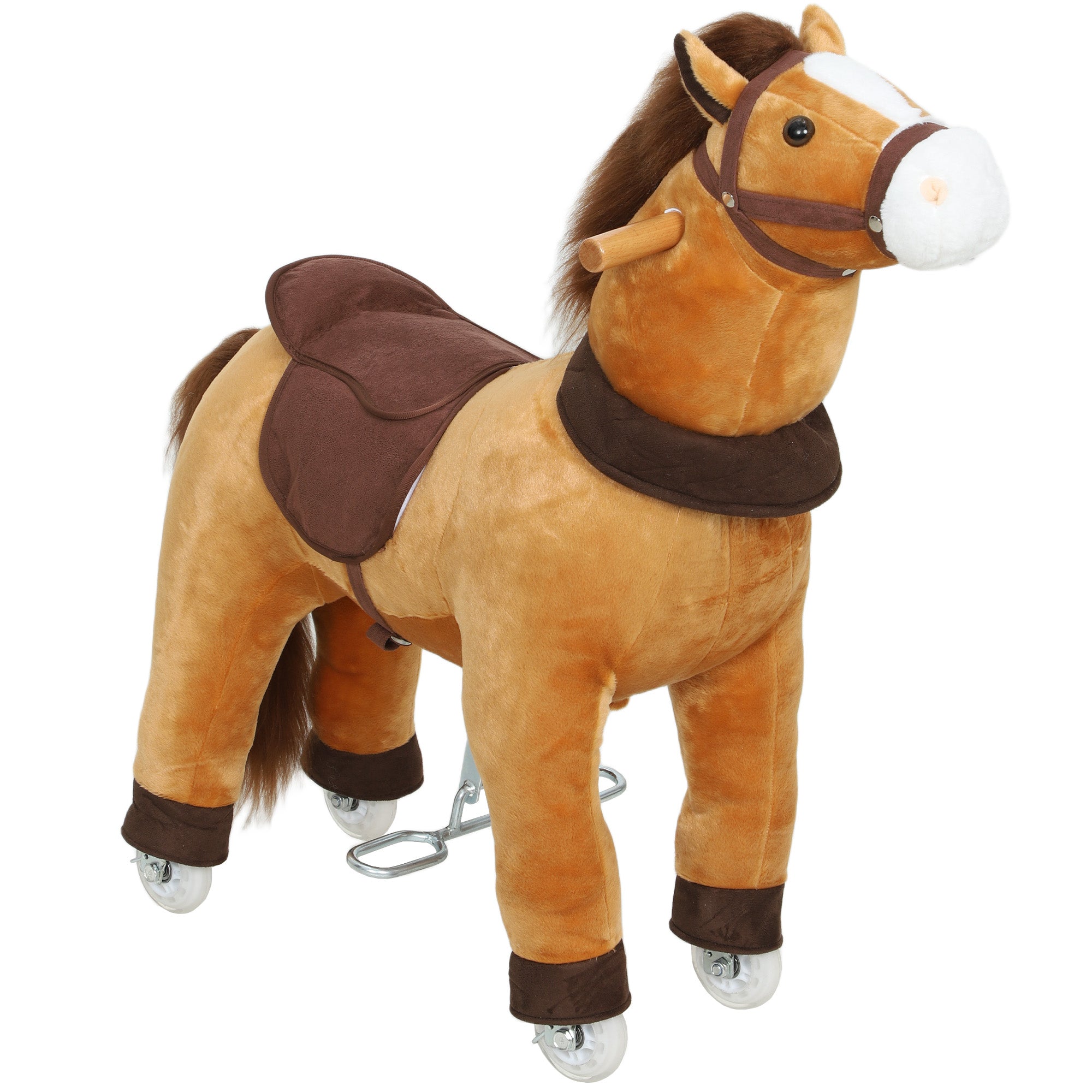 AIYAPLAY Ride On Horse, Plush Walking Horse Toy with Wheels and Saddle for Ages 3-5 Years Old, Dark Brown