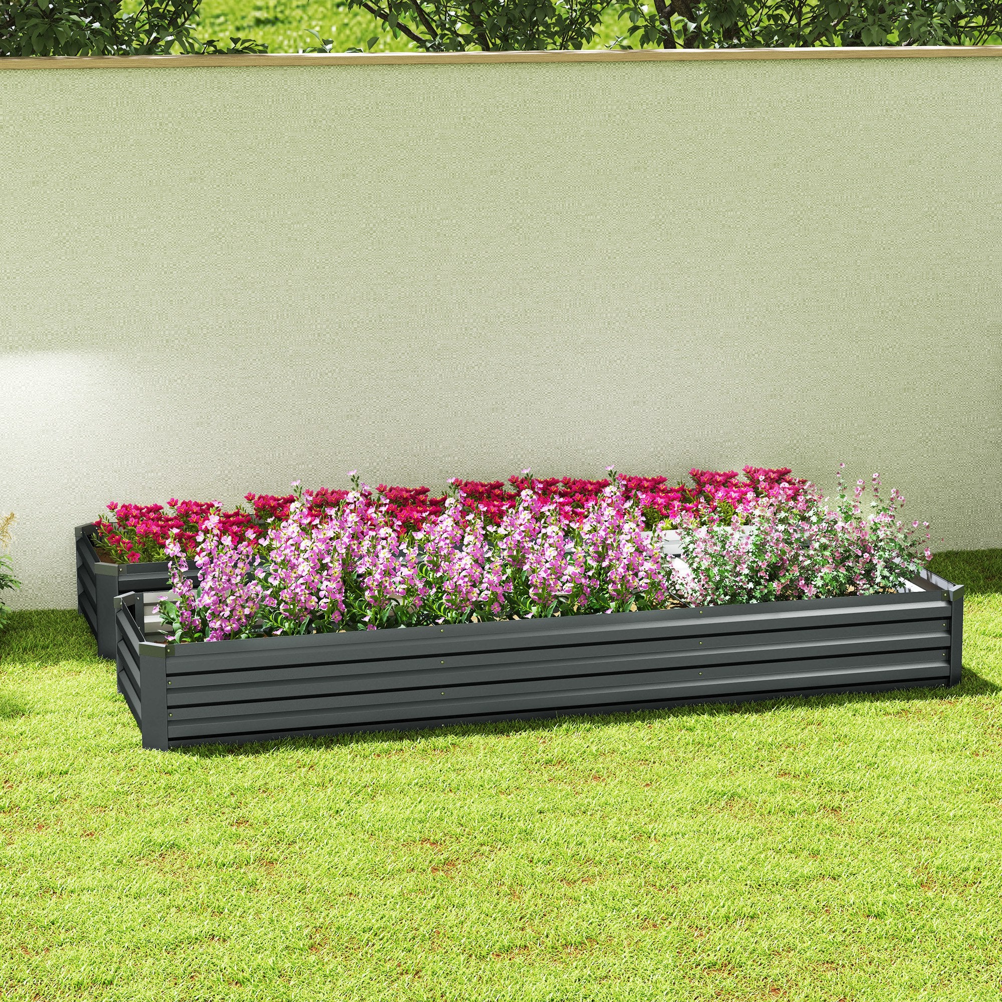 Outsunny 60 x 240cm Galvanised Steel Planter, with Open Bottom, Pack of 2 - North Peak Garden Furniture