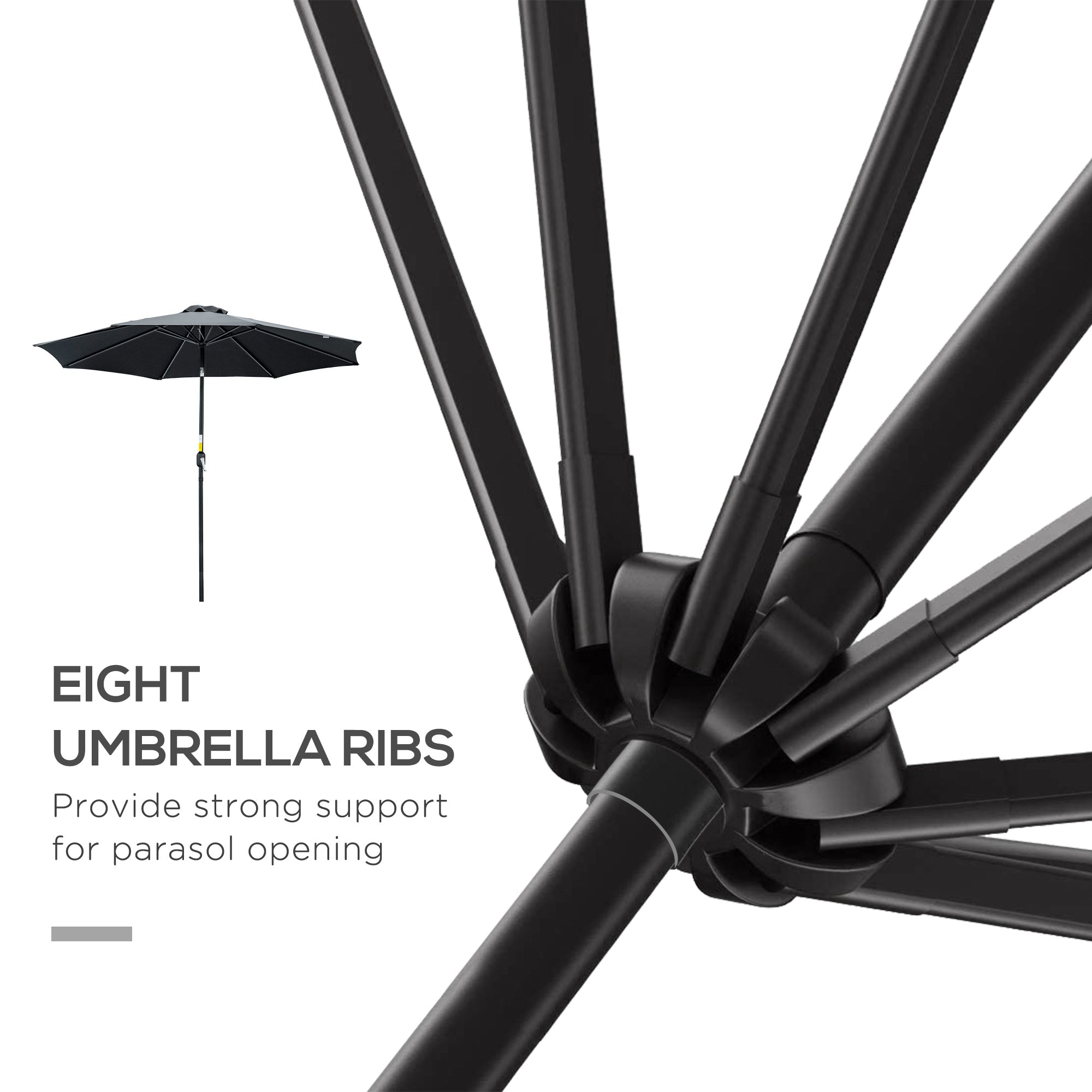 Outsunny 3(m) Tilting Parasol Garden Umbrellas, Outdoor Sun Shade with 8 Ribs, Tilt and Crank Handle for Balcony, Bench, Garden, Black - North Peak Garden Furniture