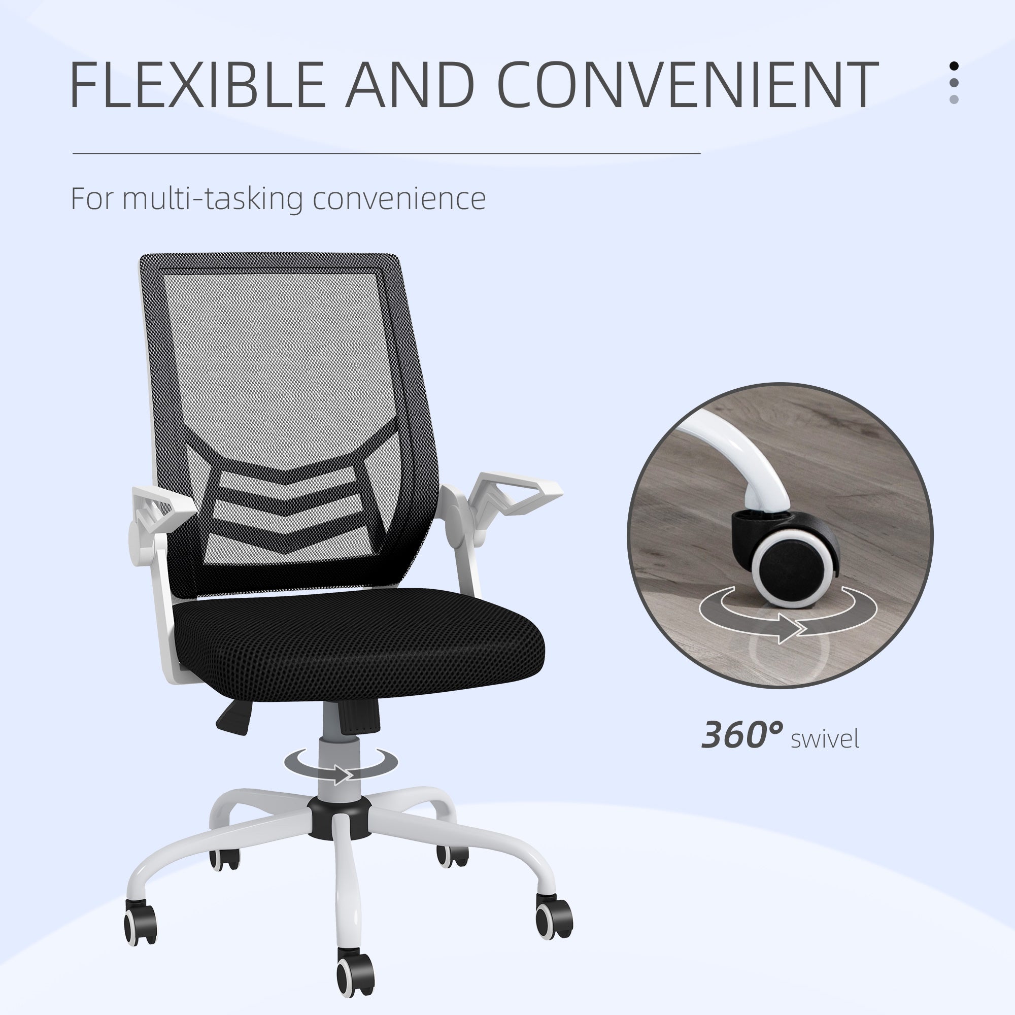 Vinsetto Mesh Office Chair, Computer Desk Chair with Flip-up Armrests, Lumbar Back Support and Swivel Wheels, Black - North Peak Garden Furniture