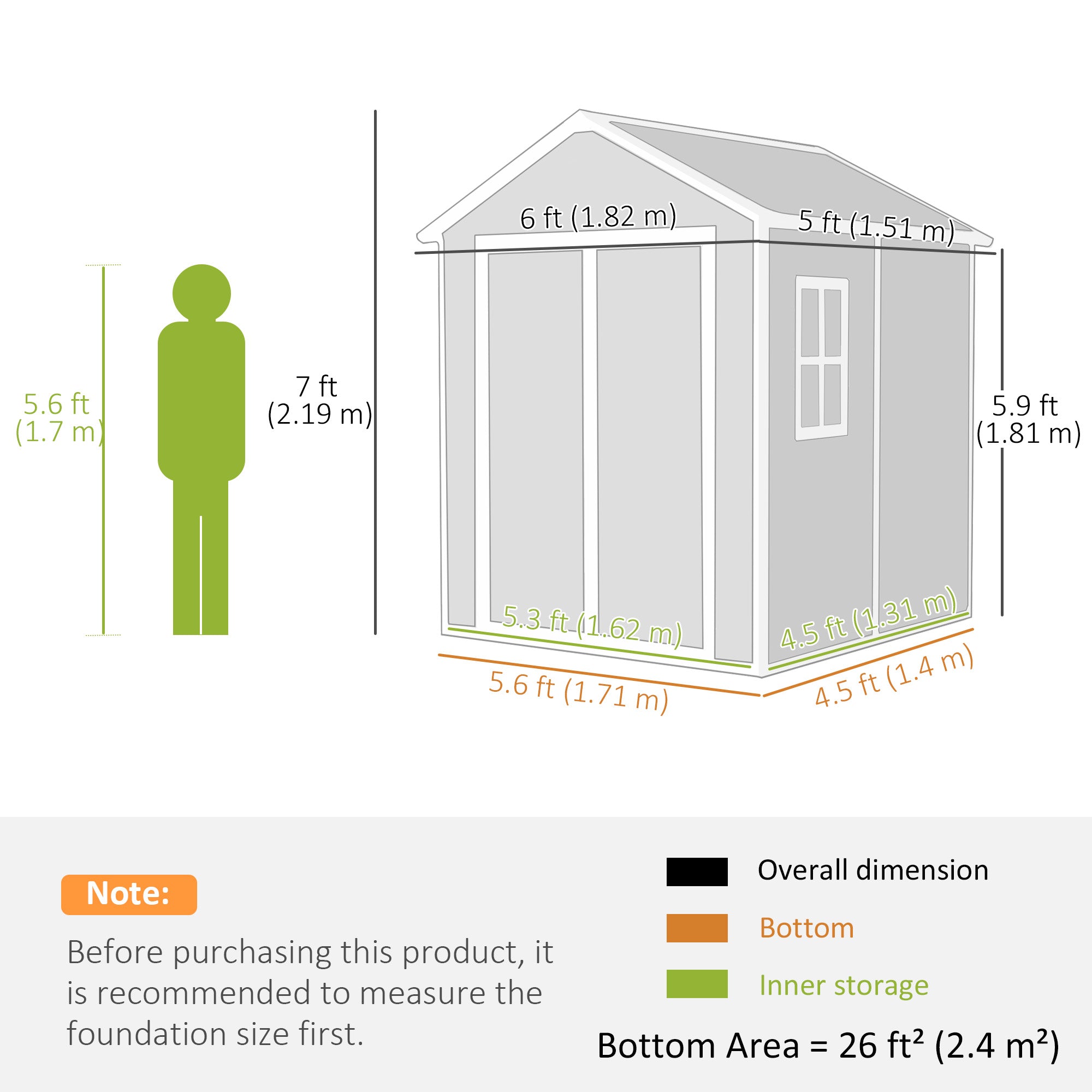 Outsunny 6 x 5ft Garden Shed, Plastic Shed with Floor, Window, Lockable Doors and Vents, Wood Effect Resin Tool Shed for Outdoor Patio, Light Grey - North Peak Garden Furniture
