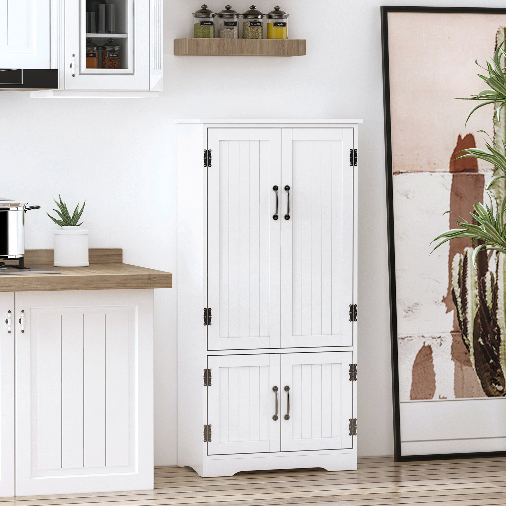 HOMCOM Accent Floor Storage Cabinet Kitchen Cupboard with Adjustable Shelves and 2 Lower Doors, White