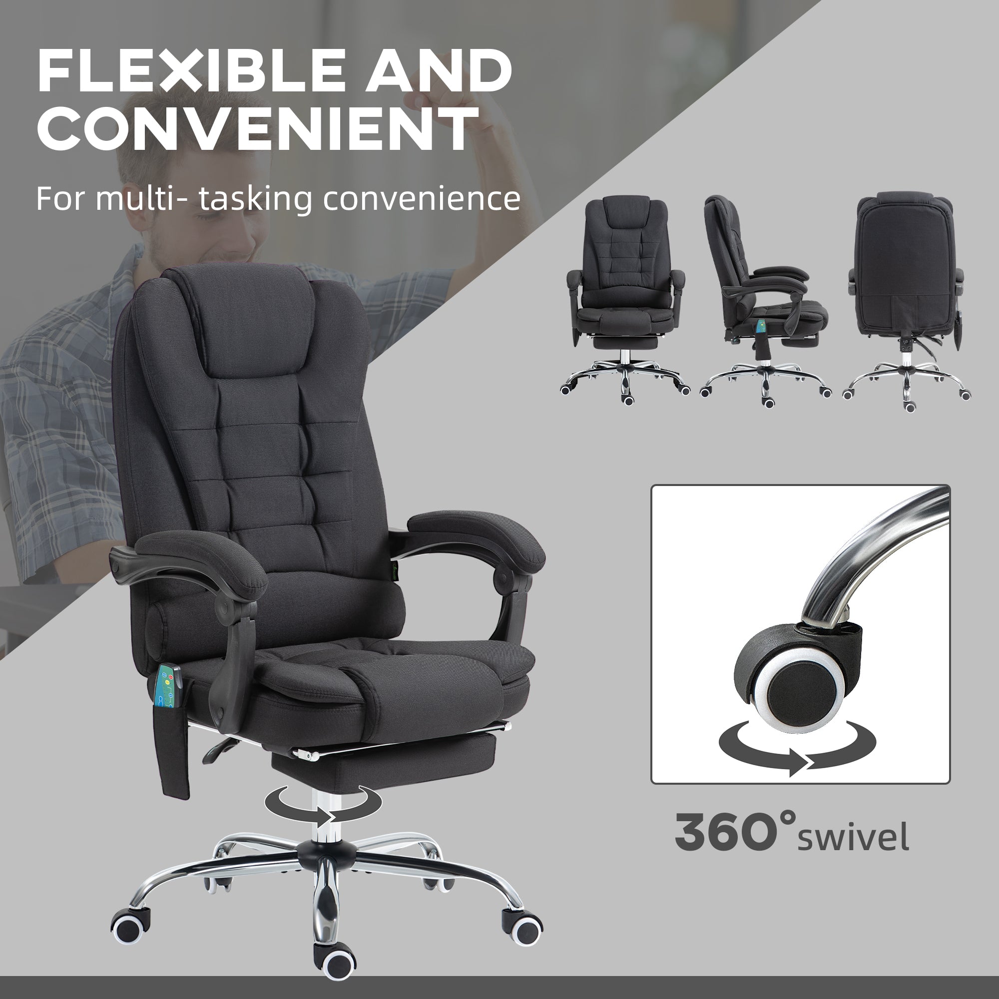Vinsetto Six-Point Massage and Heated Office Chair - Black - North Peak Garden Furniture