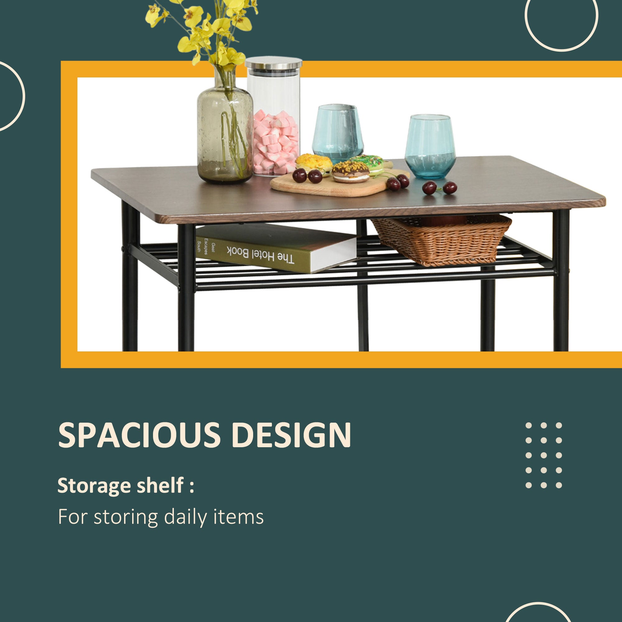HOMCOM Bar Table Set, Bar Table and Stools Set, Footrest and Storage Shelf, for Kitchen, Dining Room, Pub, Cafe, Black and Oak - North Peak Garden Furniture
