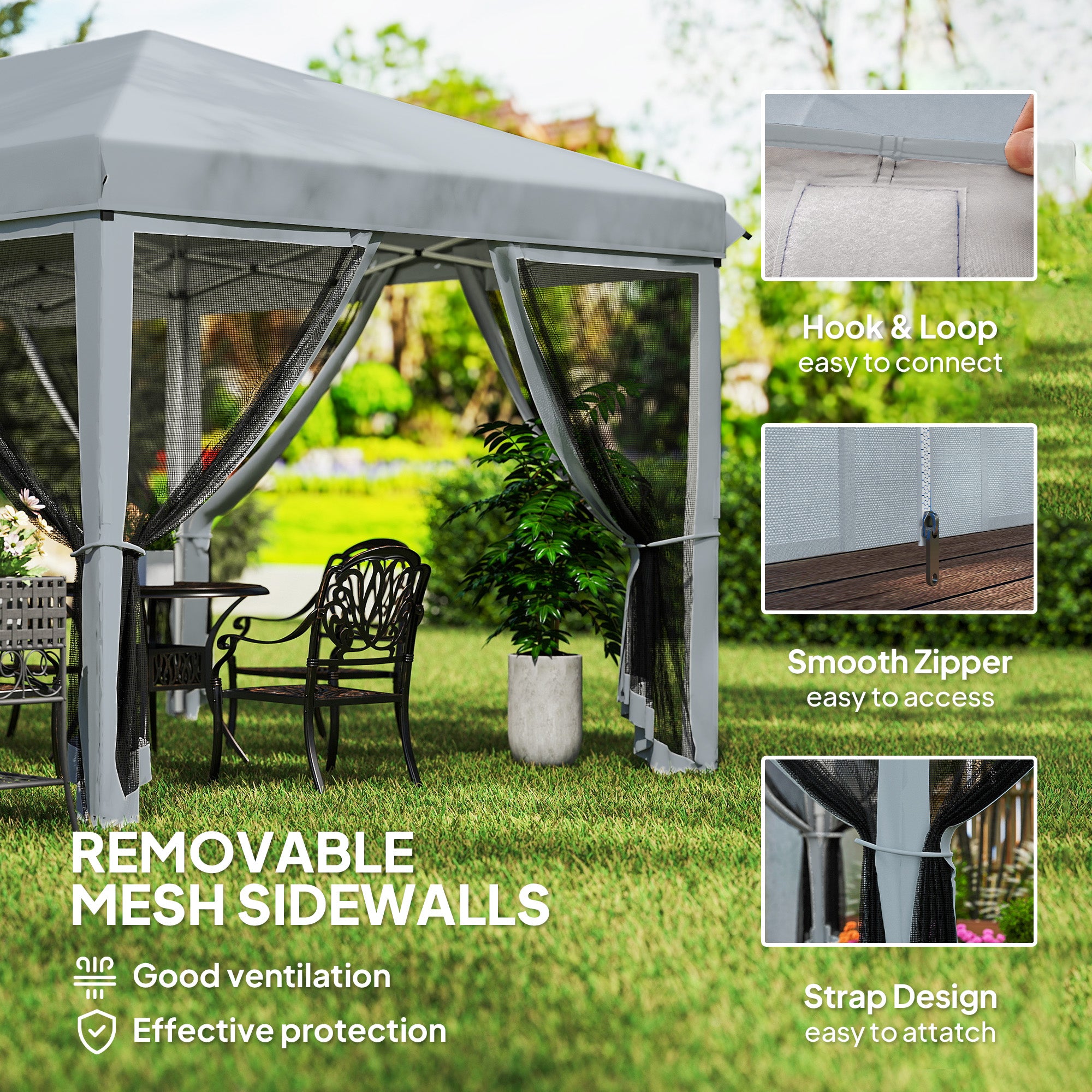 Outsunny 3 x 6m Pop Up Gazebo, Outdoor Canopy Shelter, Marquee Party Wedding Tent with 6 Mesh Walls and Carry Bag, Grey - North Peak Garden Furniture