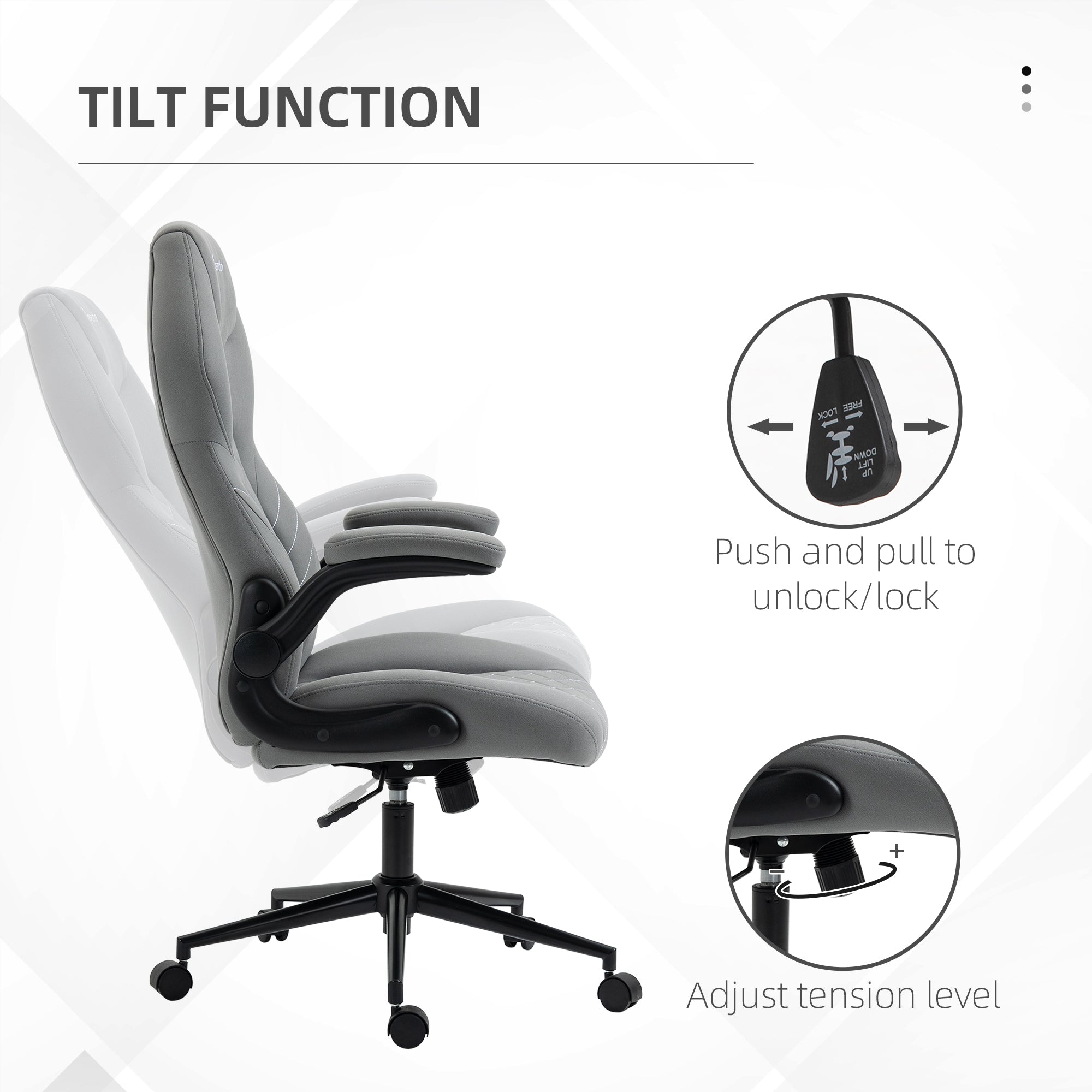 Vinsetto Home Office Desk Chair, Computer Chair with Flip Up Armrests, Swivel Seat and Tilt Function, Light Grey - North Peak Garden Furniture