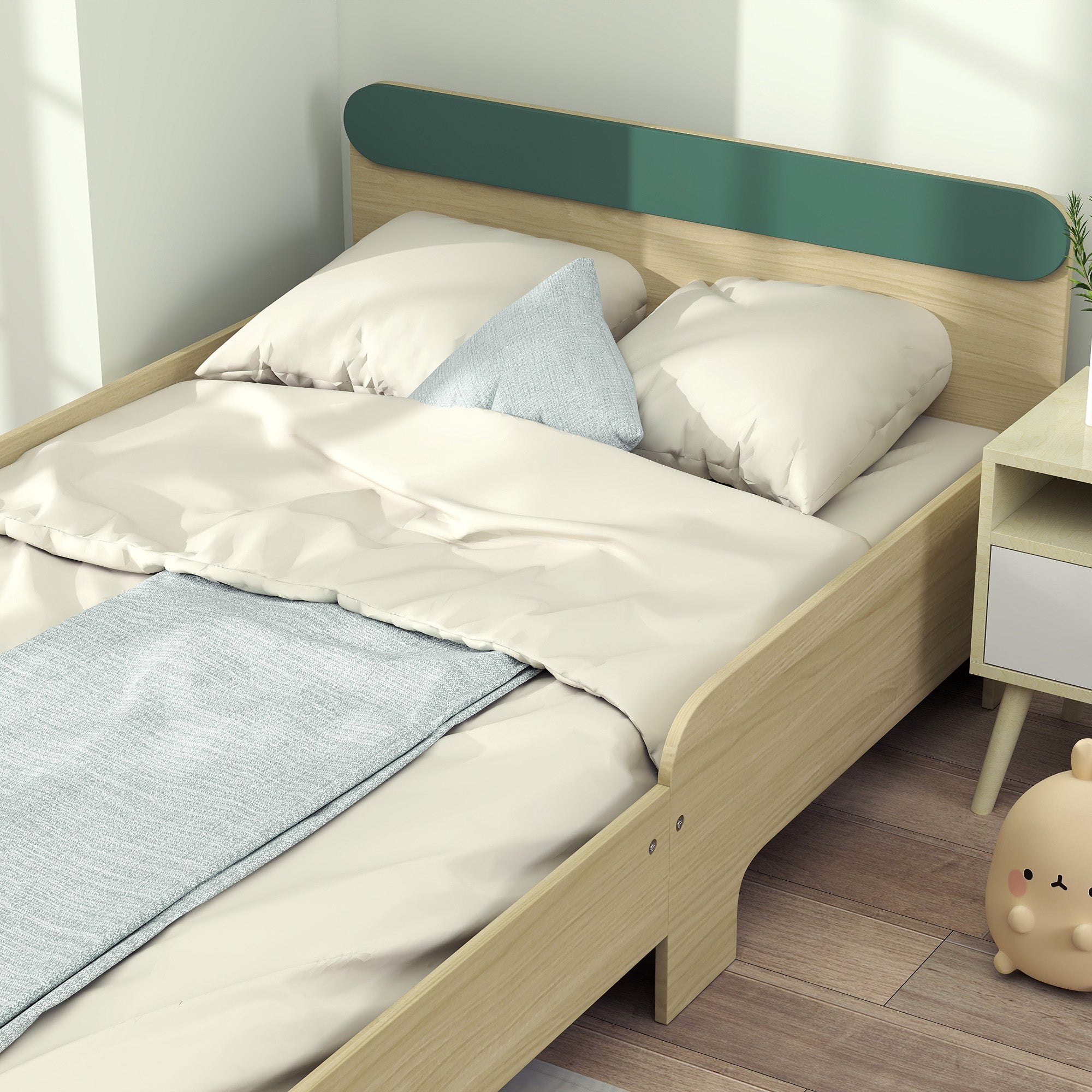 AIYAPLAY Toddler Bed with Safety Rail for Ages 3-10 Years, 195 x 103 x 60.5cm, Green - North Peak Garden Furniture