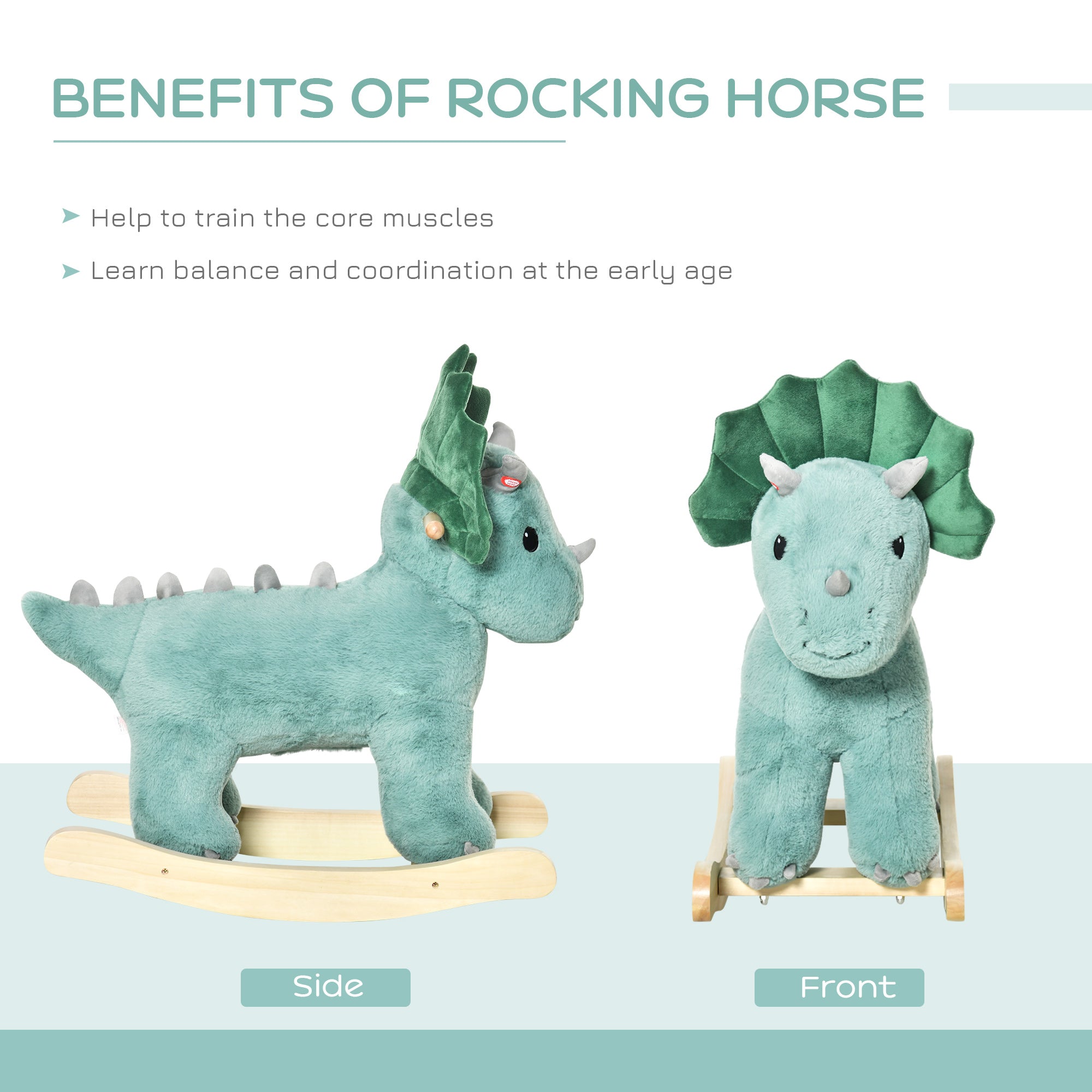 HOMCOM Plush Ride-On Rocking Dinosaur, with Sound - Green - North Peak Garden Furniture