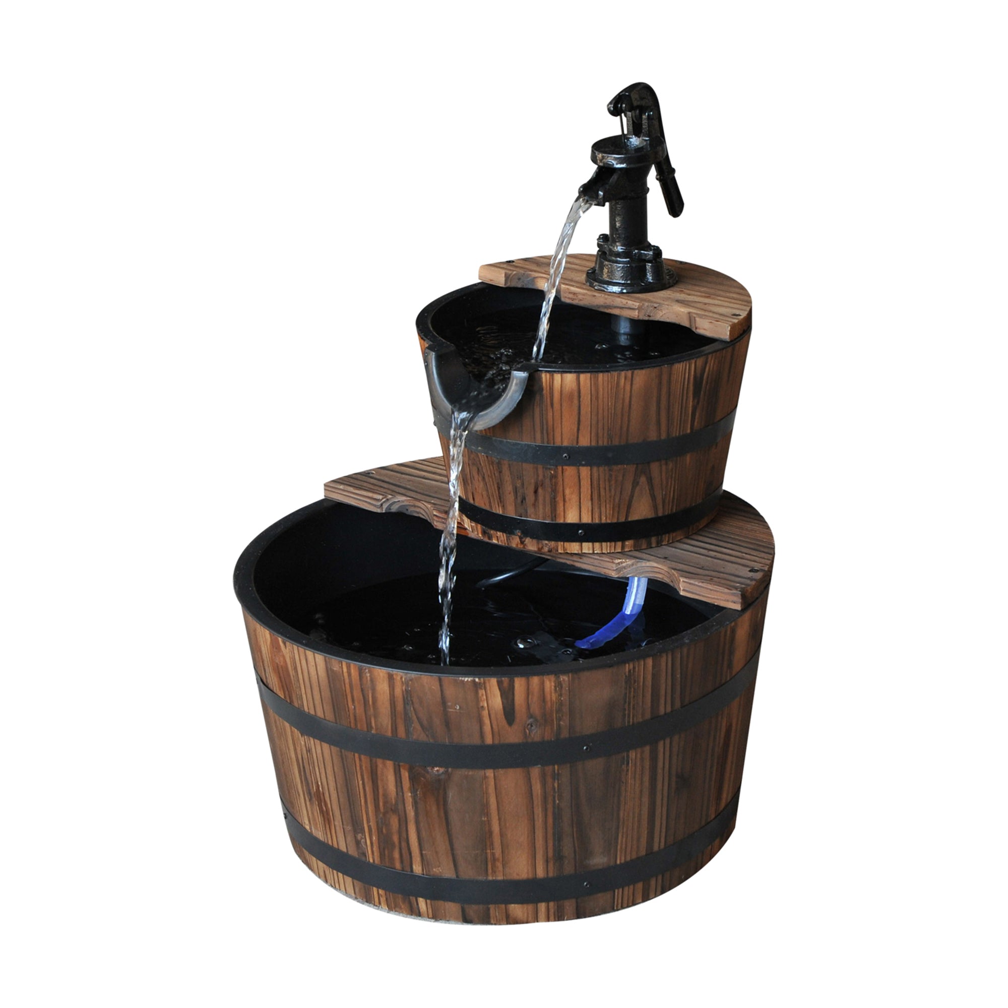 Outsunny Wooden Water Pump Fountain, 2 Tier-Fir Wood - North Peak Garden Furniture