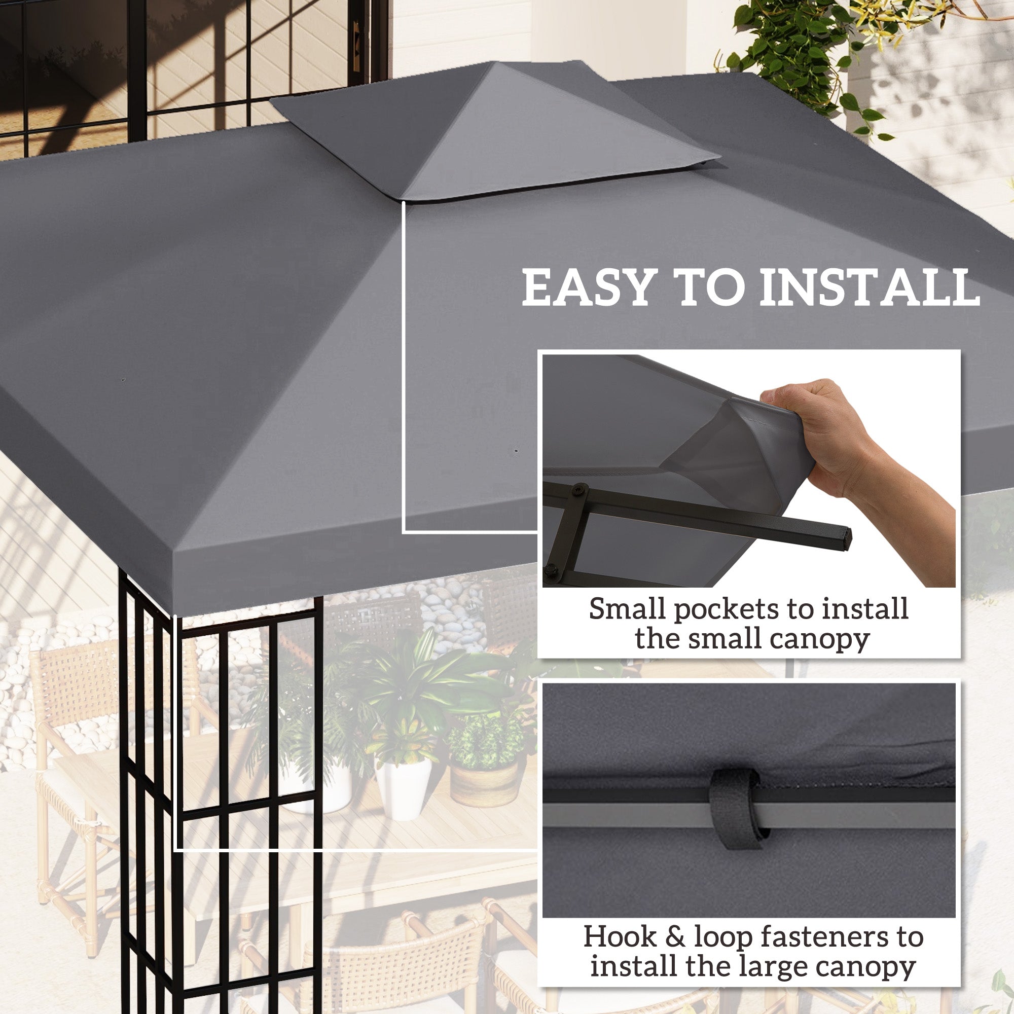 Outsunny 3(m) Gazebo Top Cover Double Tier Canopy Replacement Pavilion Roof Deep Grey