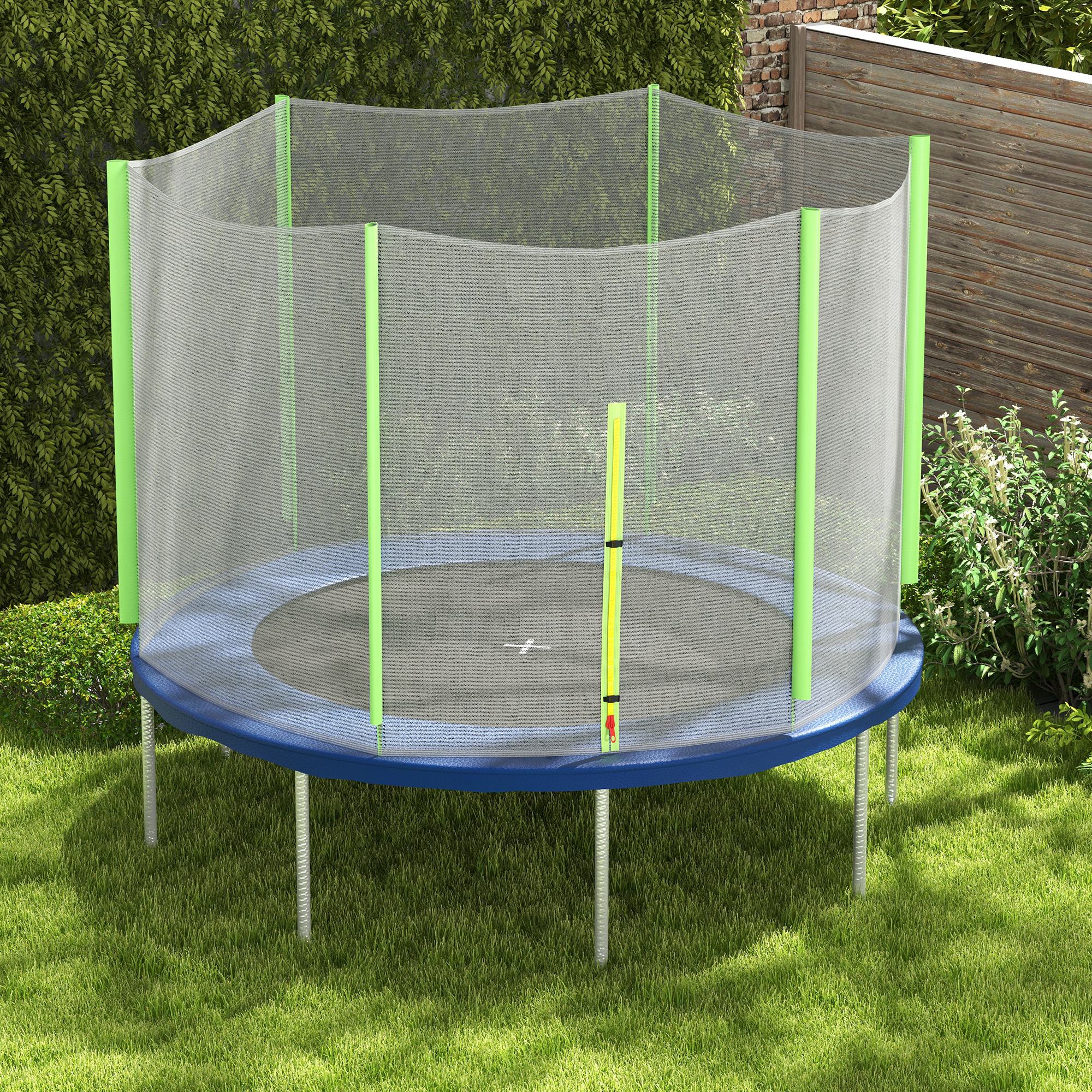 SPORTNOW 8ft Trampoline Net Replacement with 6 Plastic Pole Covers, Weather-Resistant Trampoline Netting Replacement with Zipped Entrance, Poles Not Included, Green