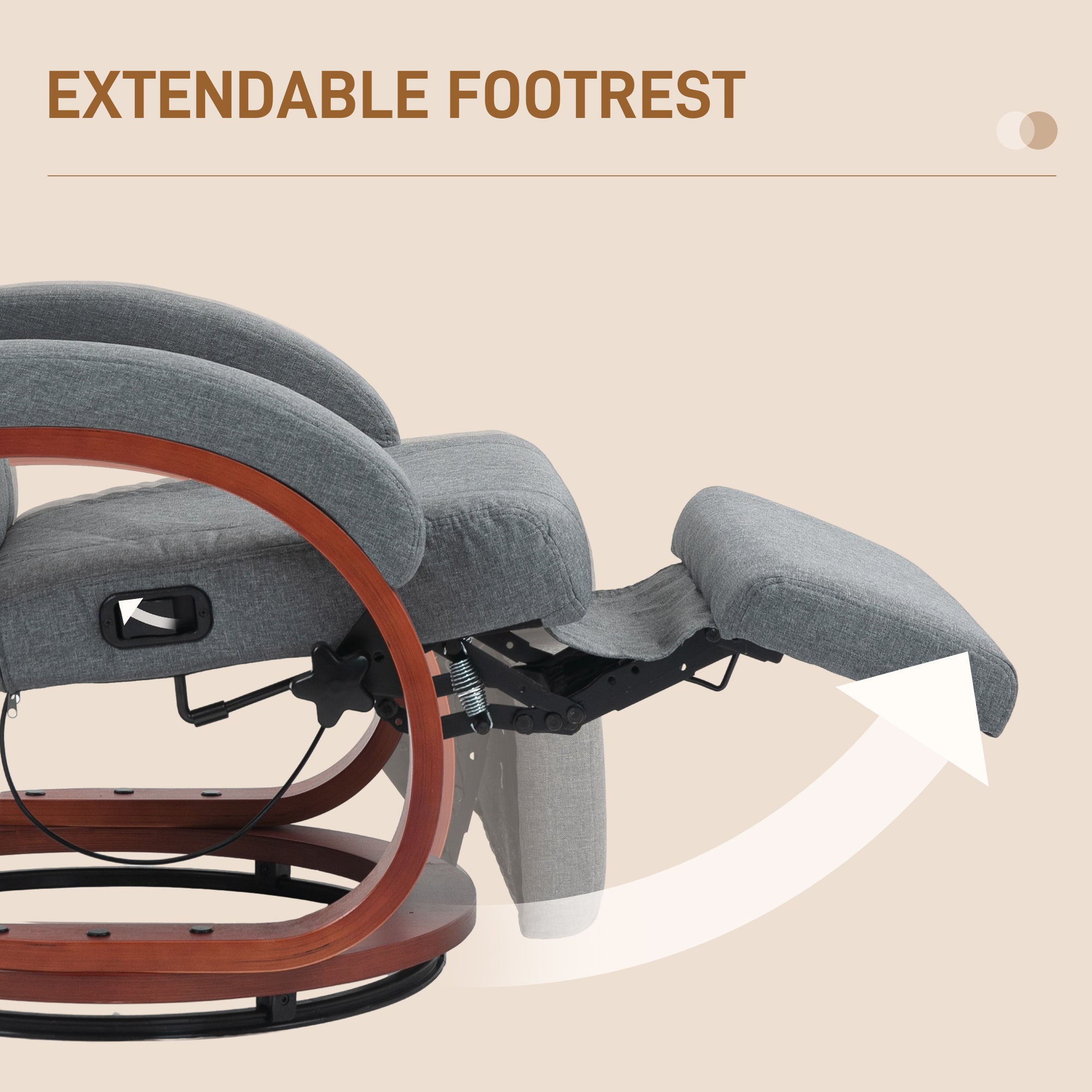 HOMCOM 135° Manual Reclining Swivel Chair, with Footrest - Grey - North Peak Garden Furniture