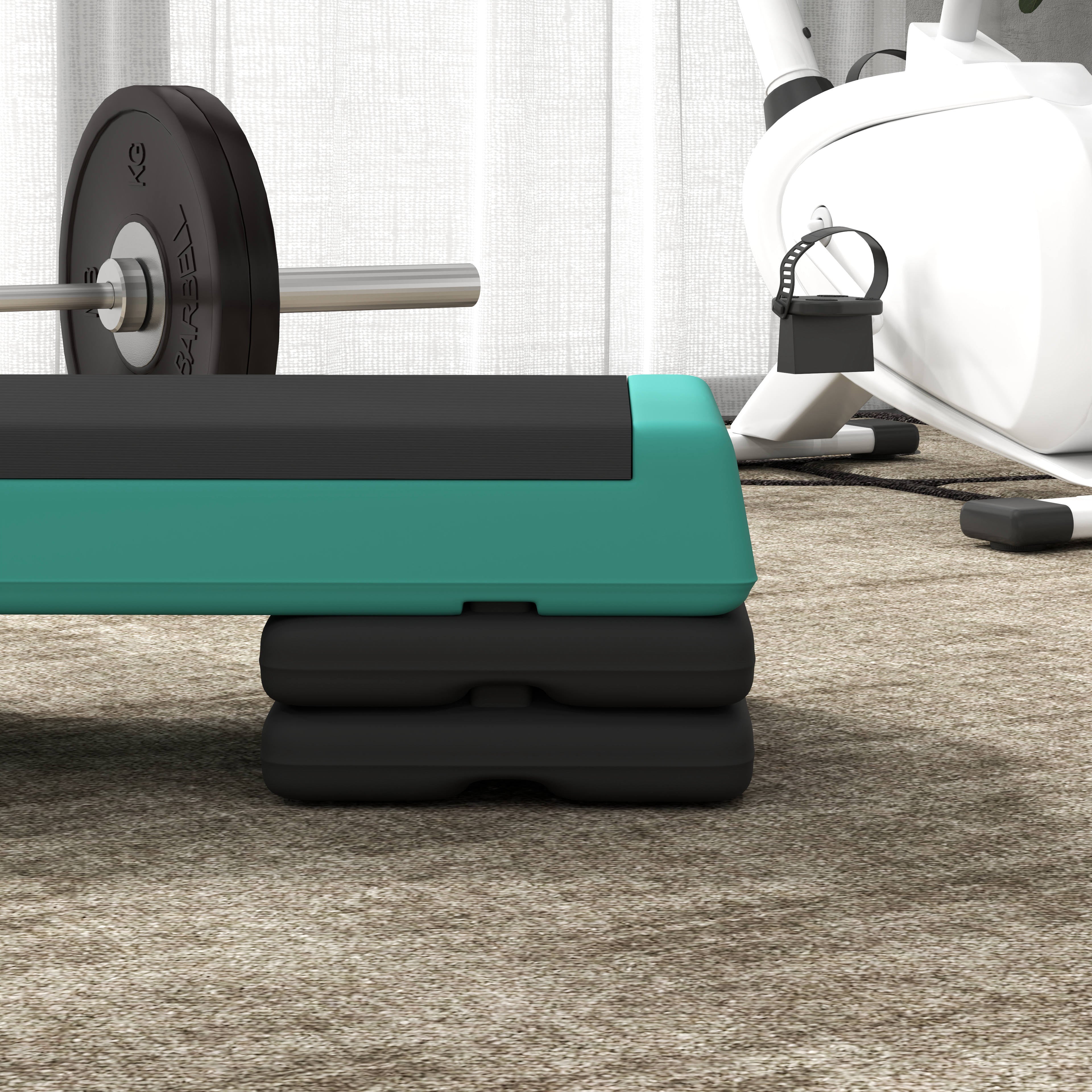 SPORTNOW Fitness Stepper, 3-Height Adjustable Aerobic Step, Non-Slip Exercise Step Board for Home Gym Office Workout, 10.5cm, 15.5cm, 20.5cm, Green - North Peak Garden Furniture