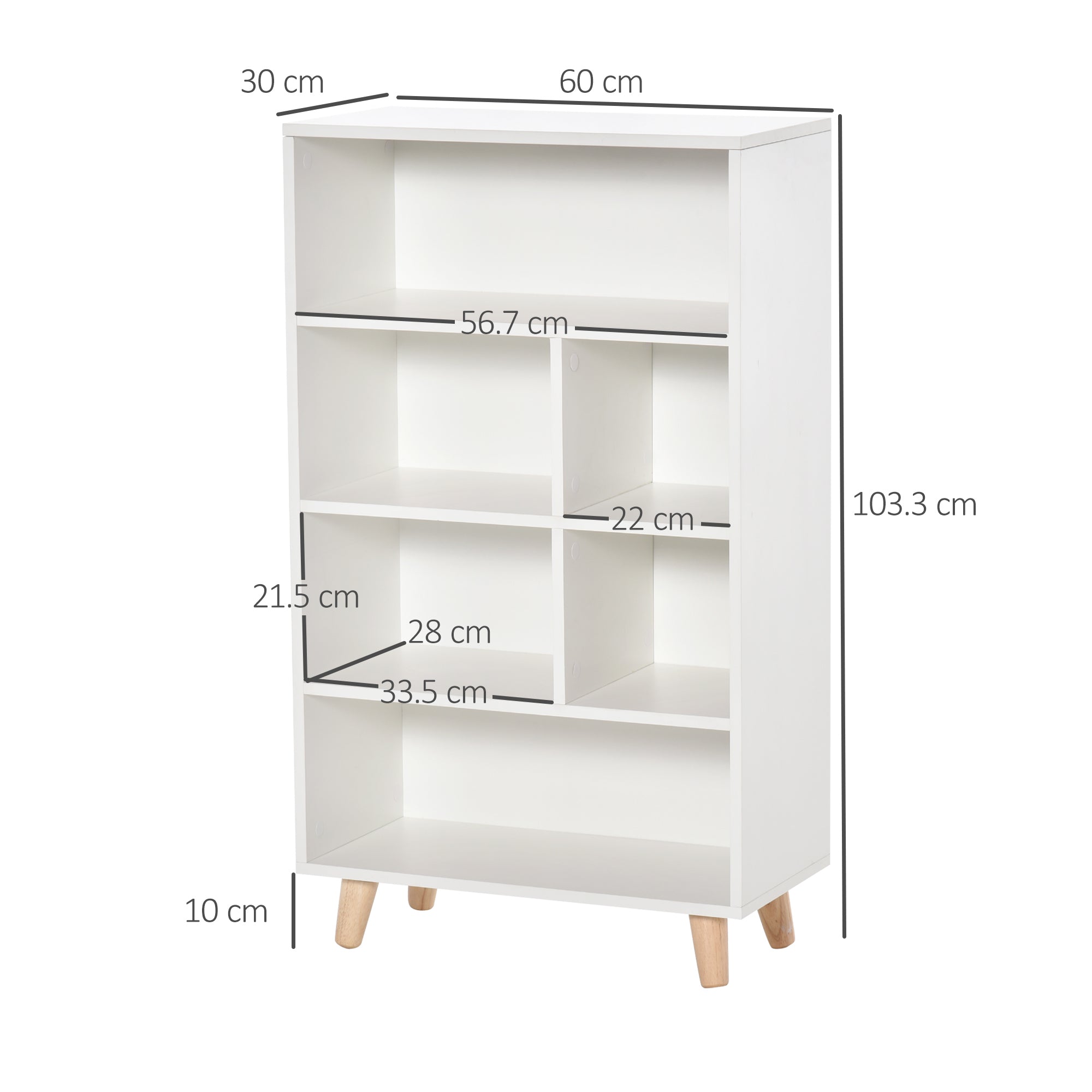 HOMCOM 103cm Bookcase Sideboard 6 Cubes Free Standing Bookshelf Shelves Unit Display Storage Cabinet for Living Room White