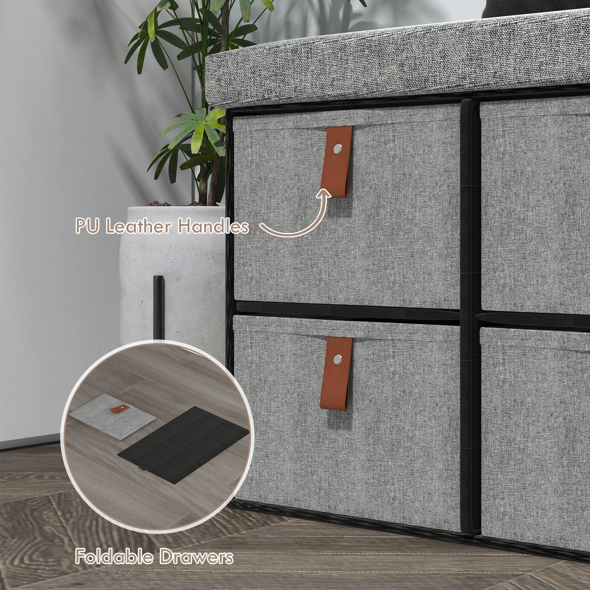 HOMCOM Shoe Bench with Seat, Shoe Storage Bench with Cushion and 6 Fabric Drawers for Entryway, Hallway, Living Room, Bedroom, Light Grey - North Peak Garden Furniture
