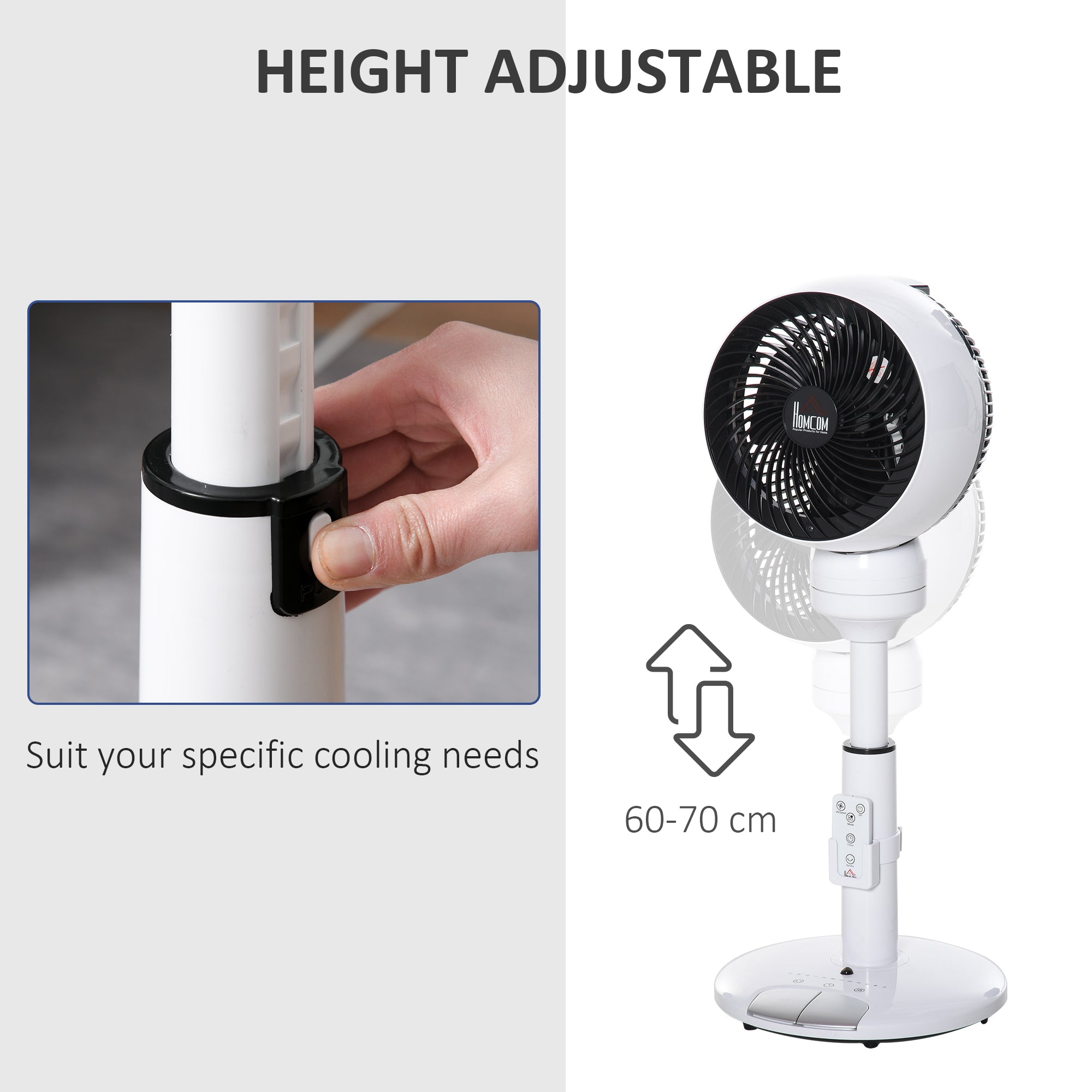 HOMCOM 9'' Air Circulator Fan 3 Speed 3 Mode, 70° Oscillation 90° Vertical Tilt, Height Adjustable, Remote Controller, for Living Room, Bedroom, Office, Black and White