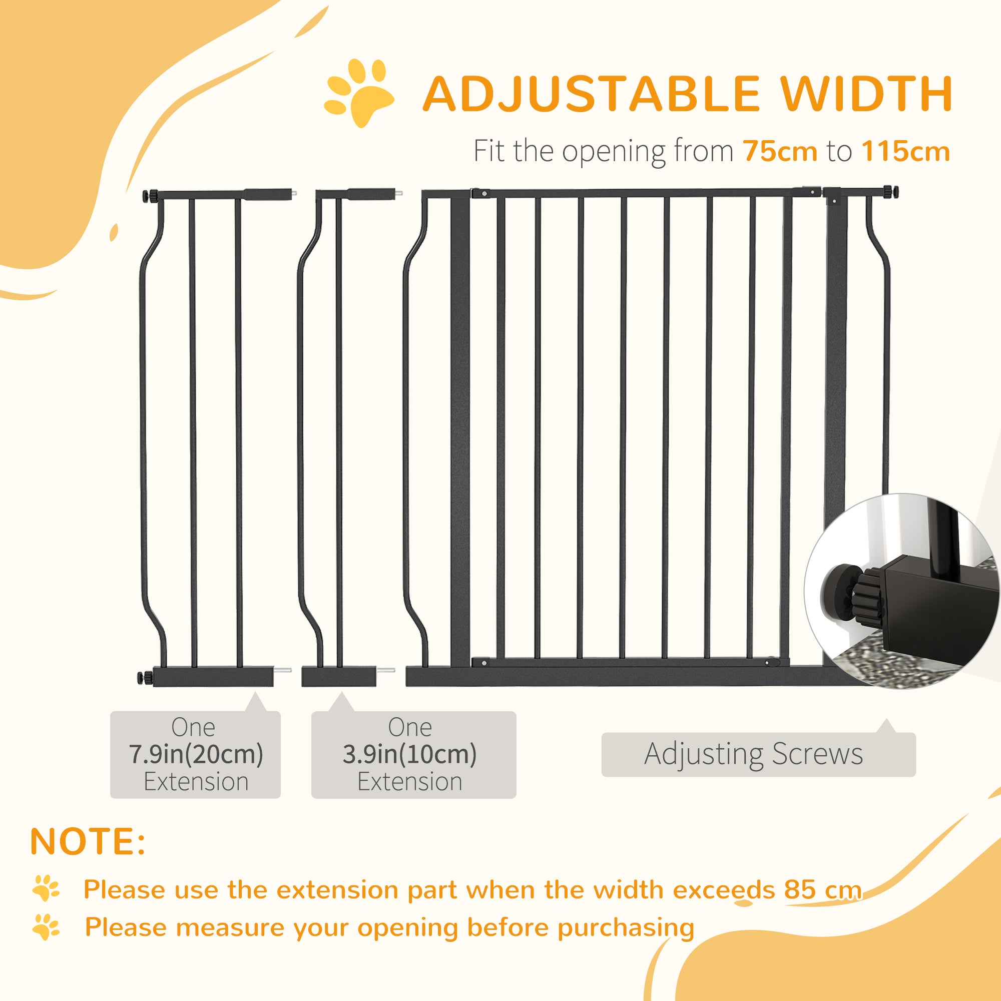 PawHut Wide Dog Safety Gate, with Door Pressure, for Doorways, Hallways, Staircases - Black