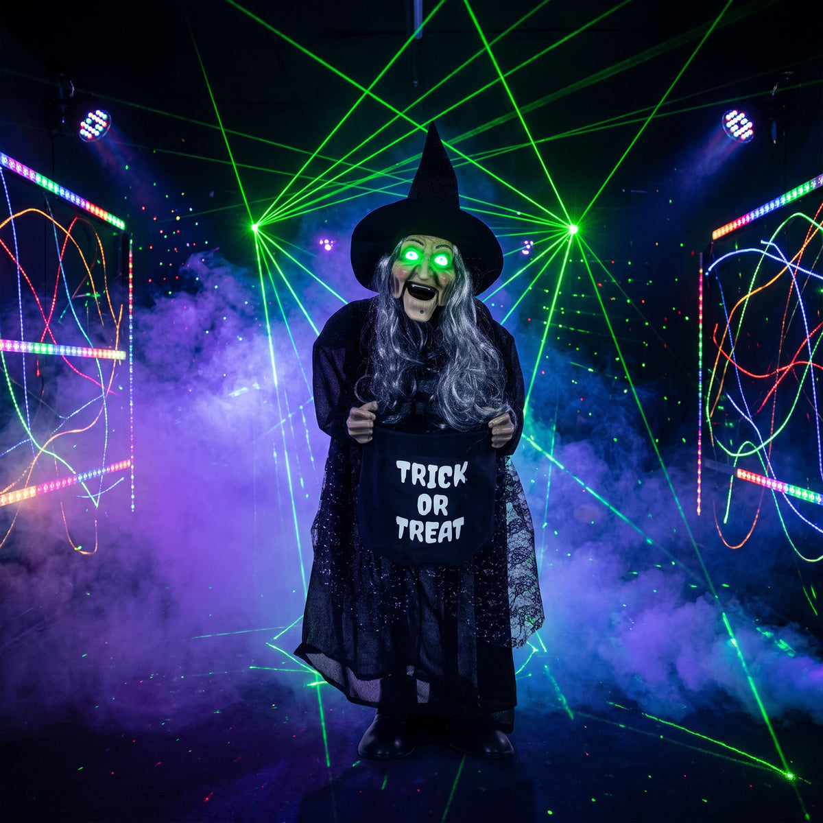 HOMCOM 94cm Animated Witch Halloween Decoration, Scary Halloween Animatronics Decor with Sound Touch Activated & Light Up Eyes