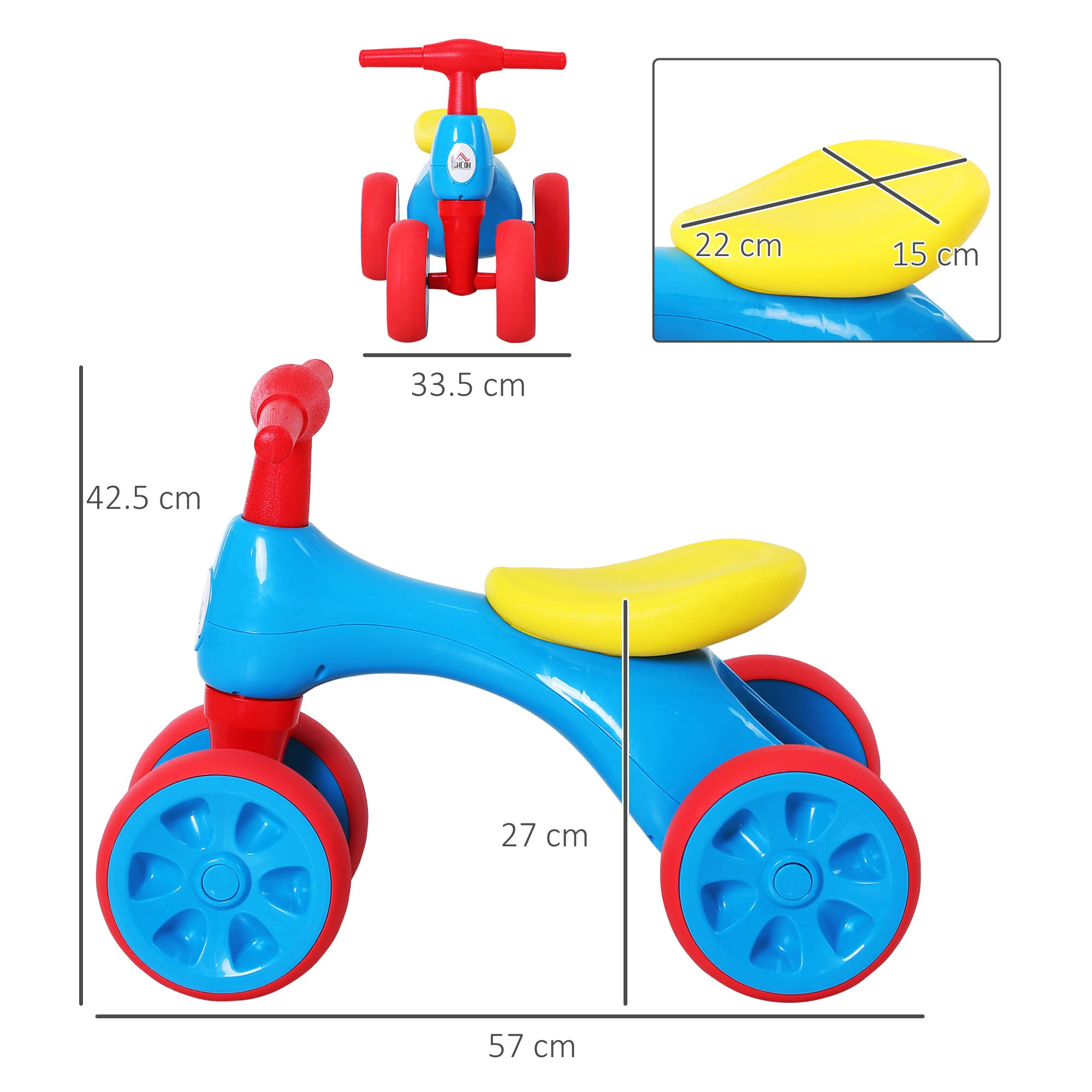 HOMCOM Baby Balance Bike Toddler Training Walker Smooth Rubber Wheels Ride on Toy Storage Bin Gift for Boys Girls Blue Red - North Peak Garden Furniture