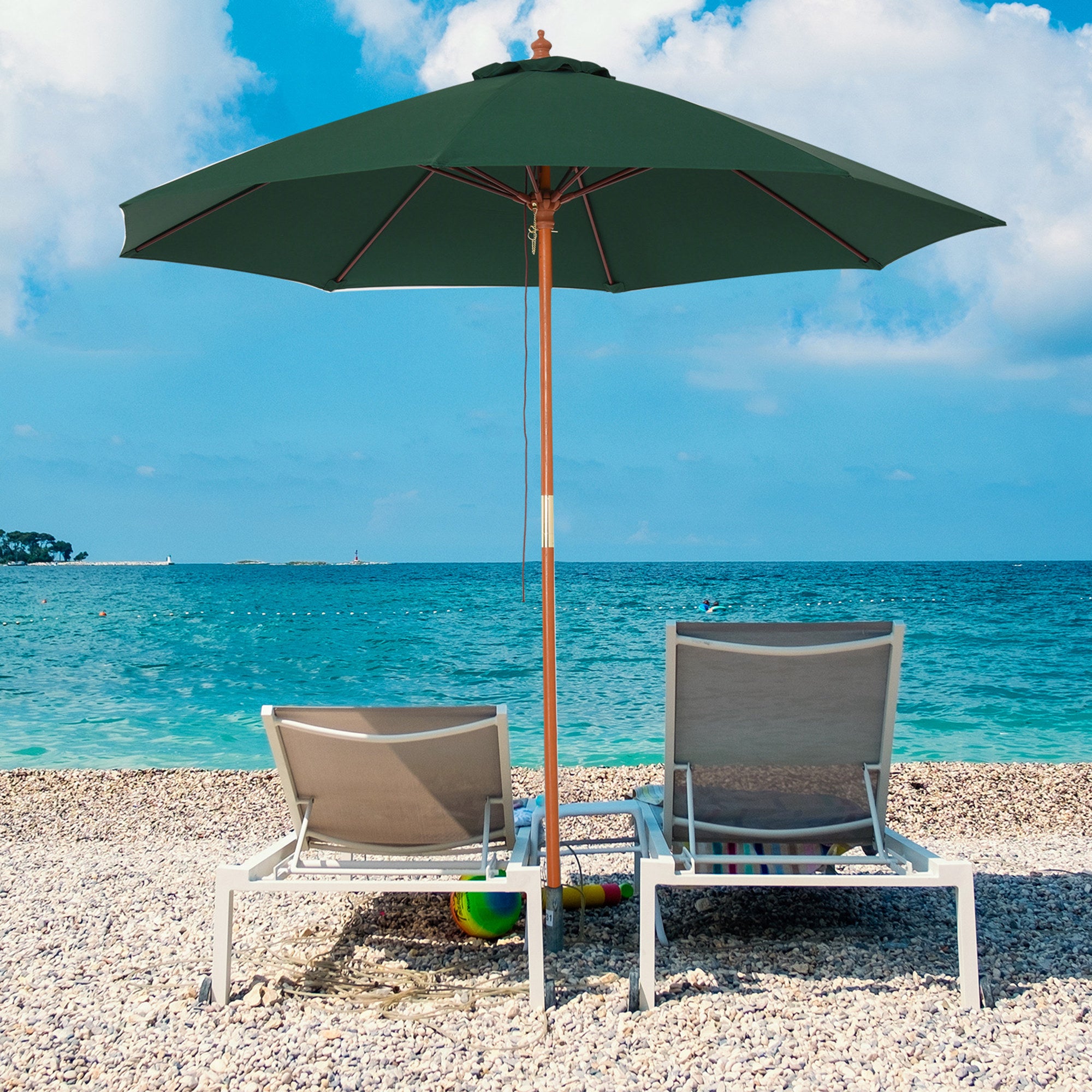 Outsunny 2.5m Garden Parasol Umbrella, Outdoor Market Table Umbrella with Wooden Pole & 8 Fibre Glass Ribs, Round Sun Shade Canopy, Green - North Peak Garden Furniture